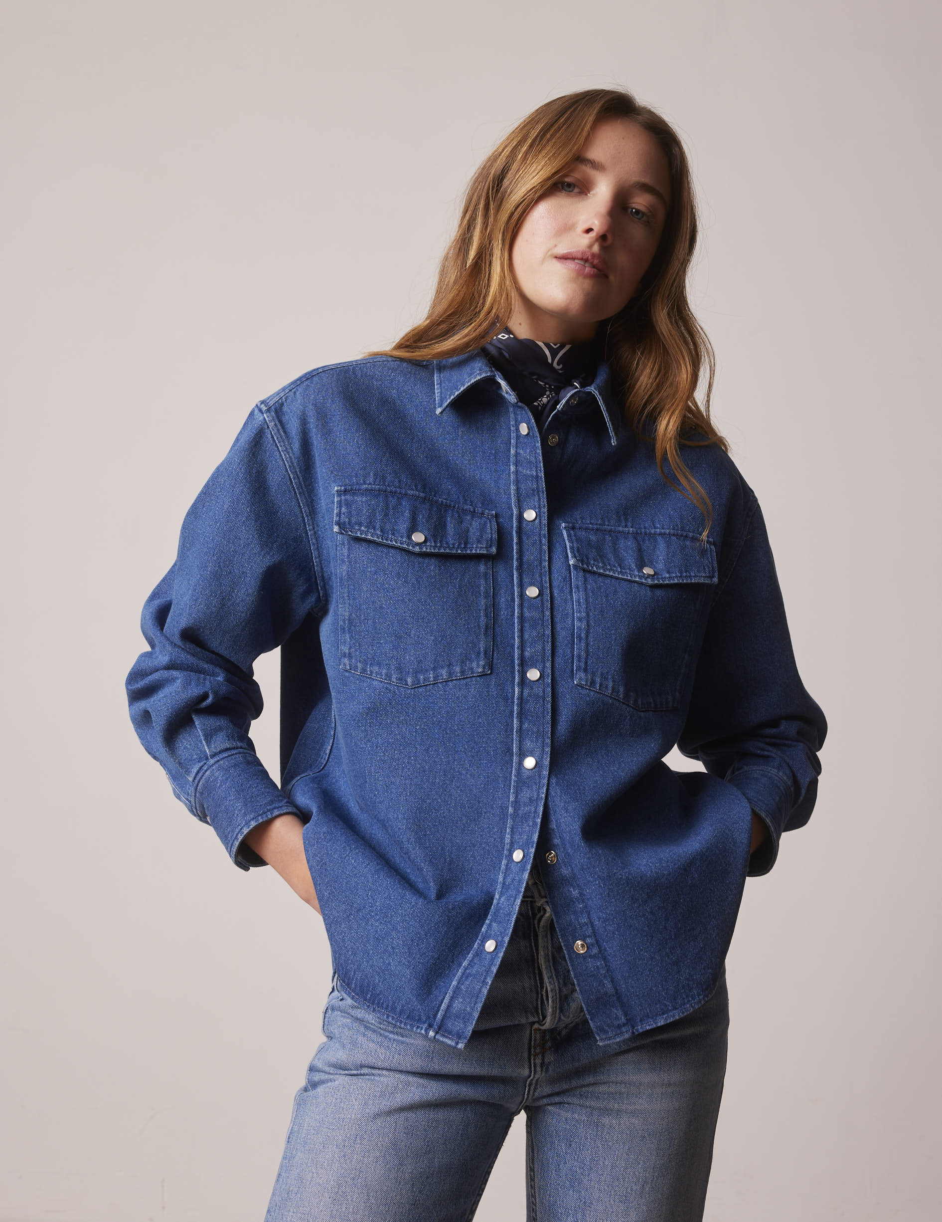 Chemise oversize Lorelie en denim bleu marine - Denim - Col Chemise