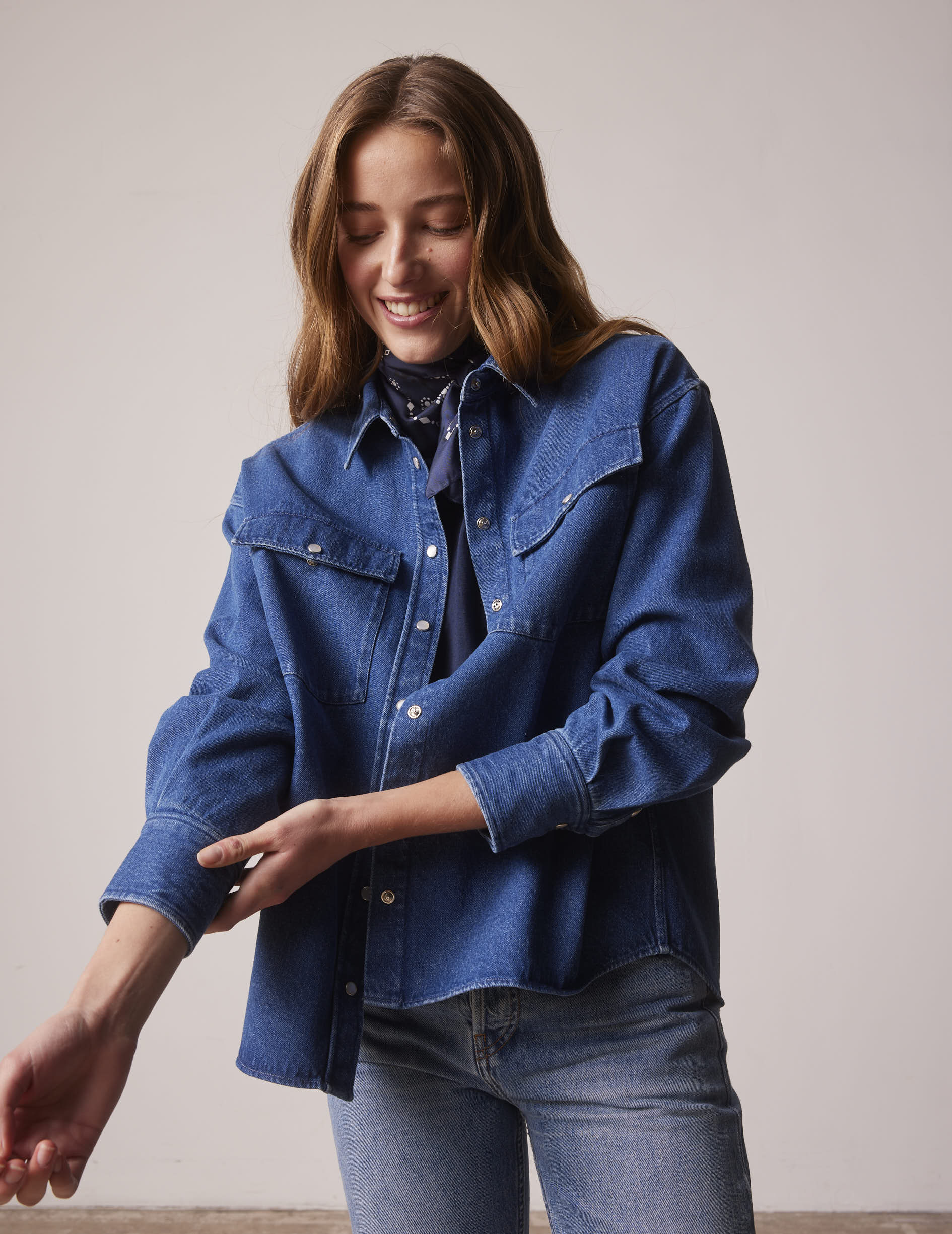 Chemise oversize Lorelie en denim bleu marine - Denim - Col Chemise
