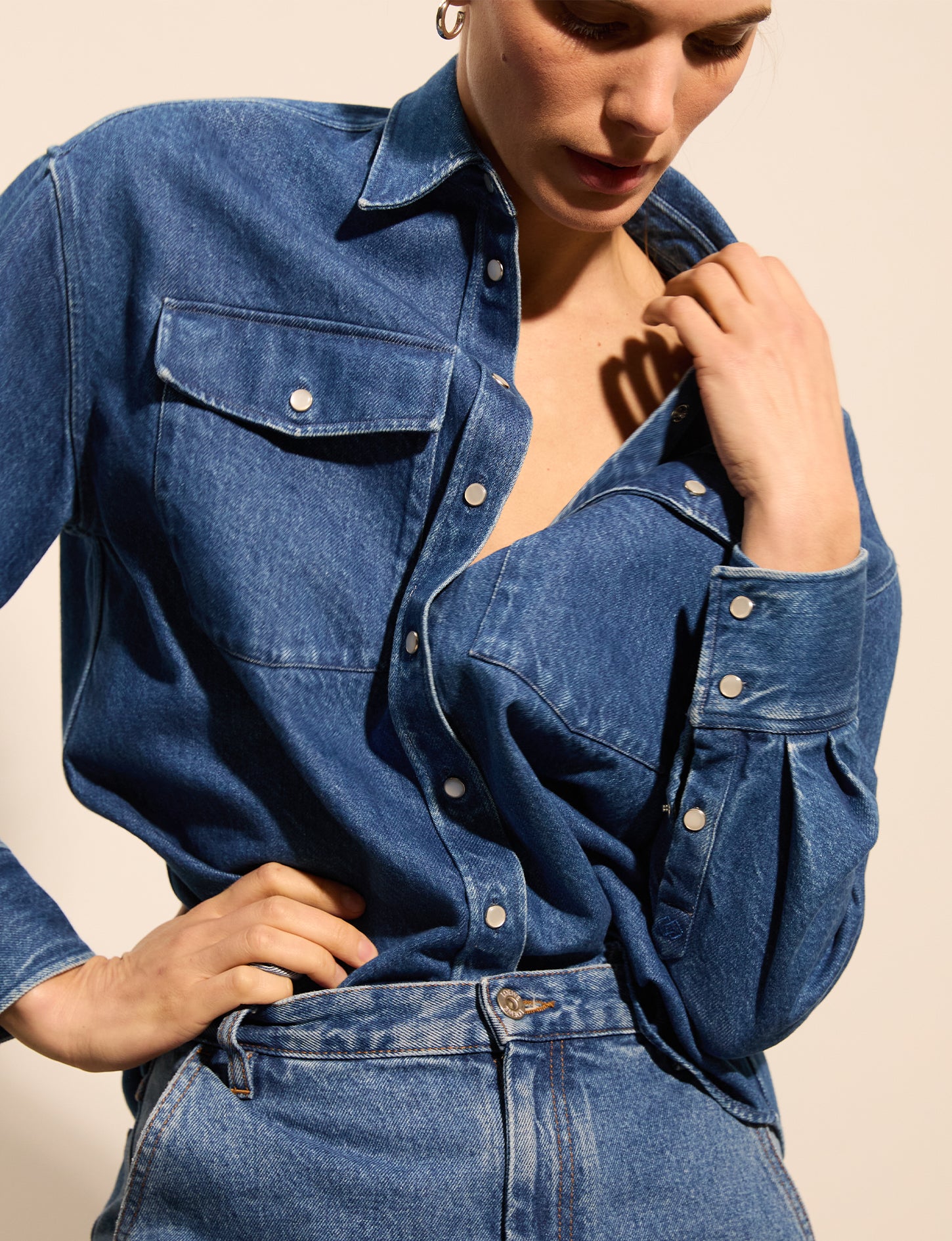 Oversized navy blue denim Lorelie shirt Denim Shirt Collar