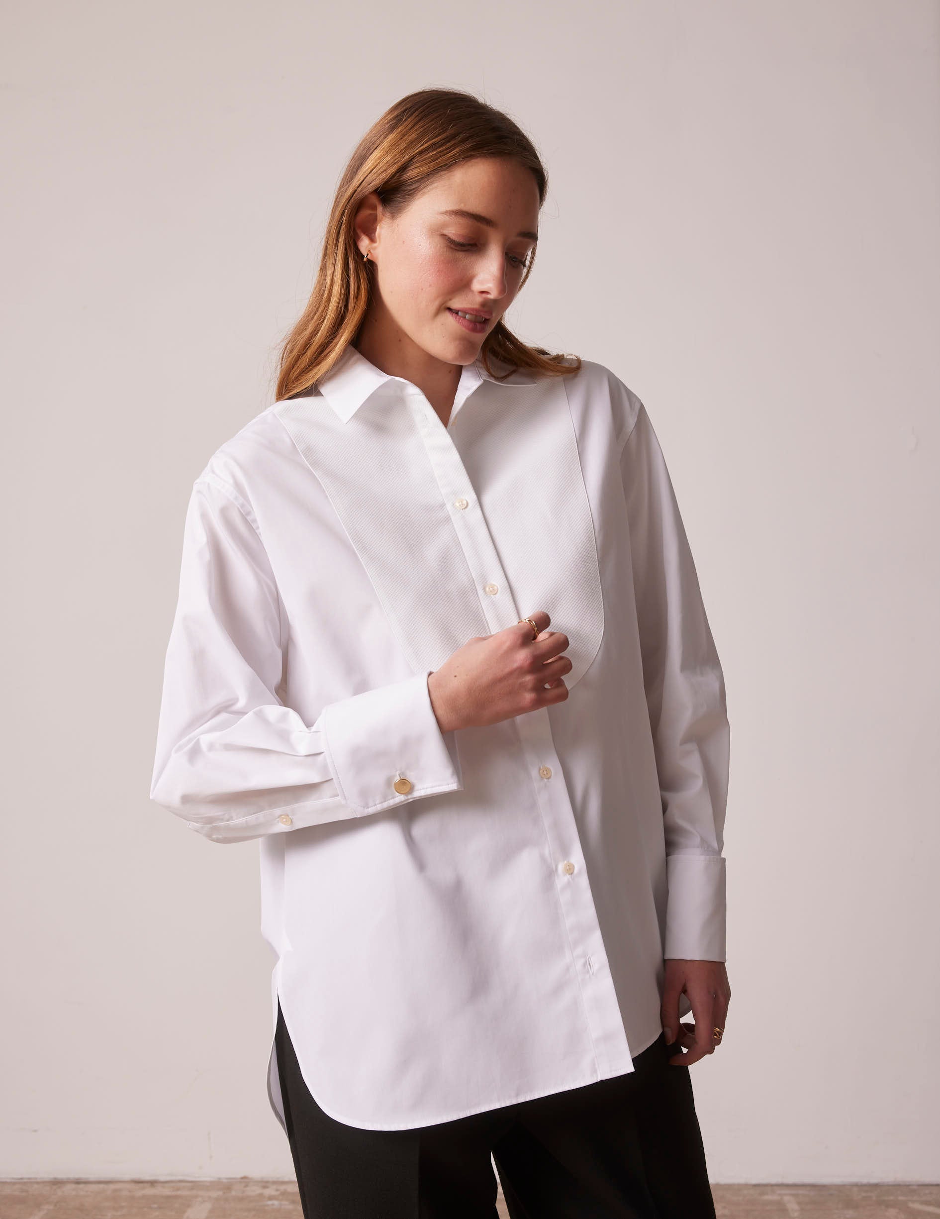 Oversized Louna shirt with bib - Poplin - Officer Collar