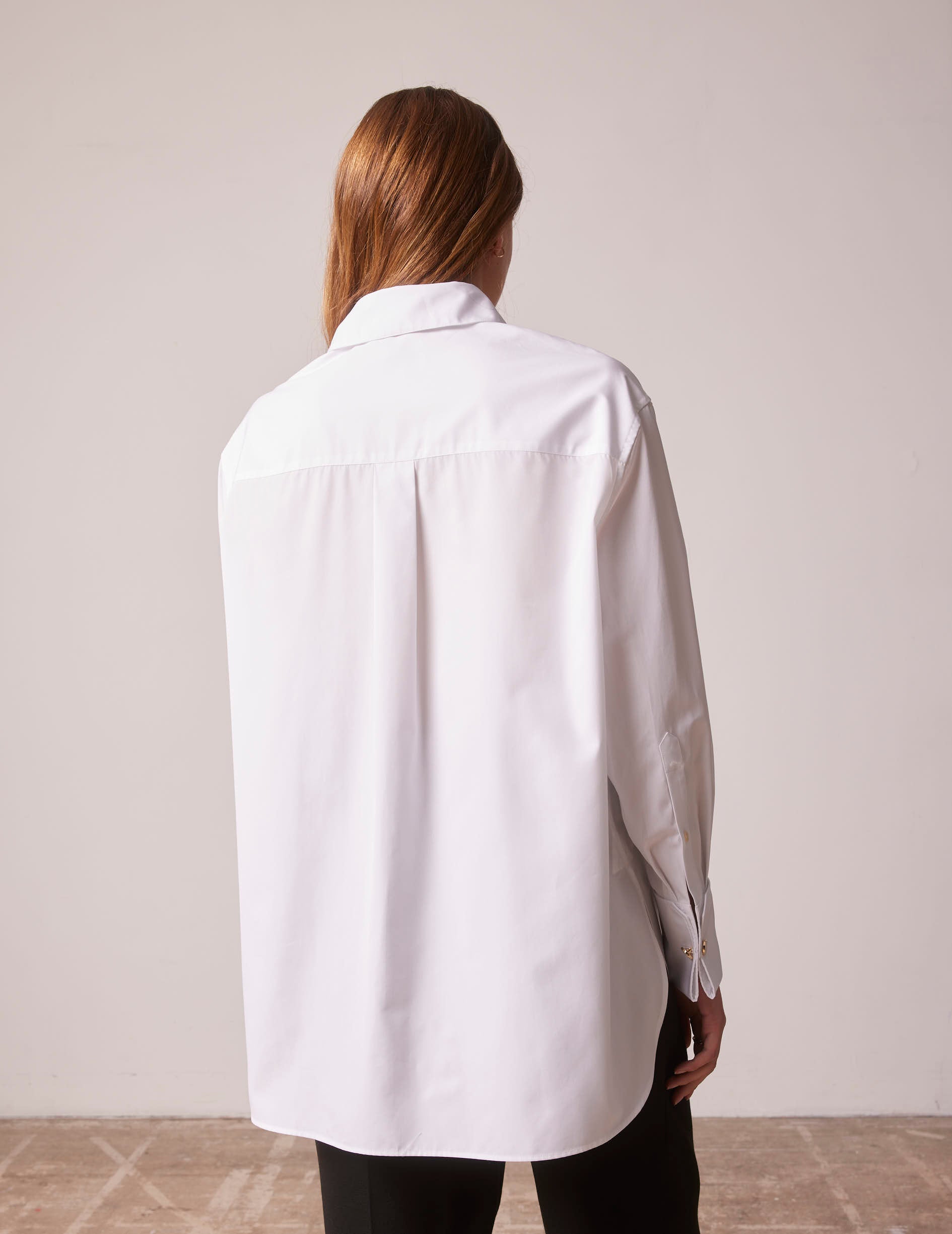 Oversized Louna shirt with bib - Poplin - Officer Collar