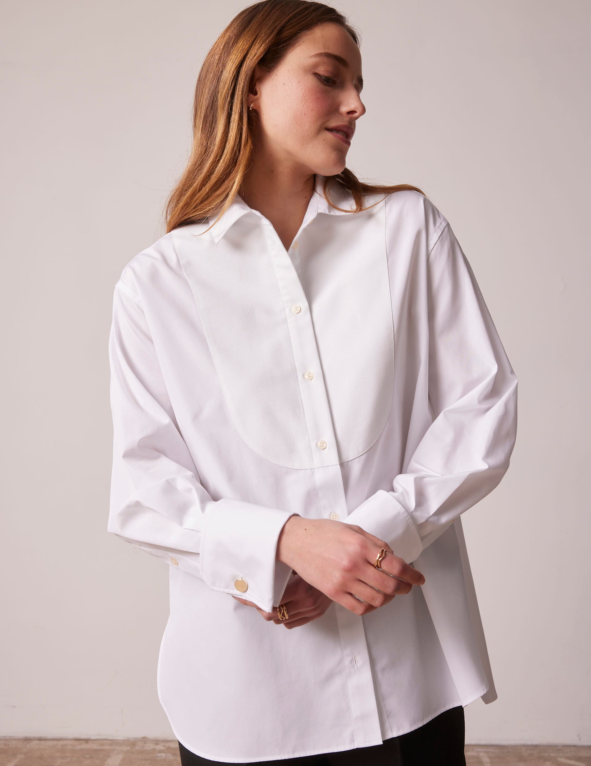 Oversized Louna shirt with bib - Poplin - Officer Collar