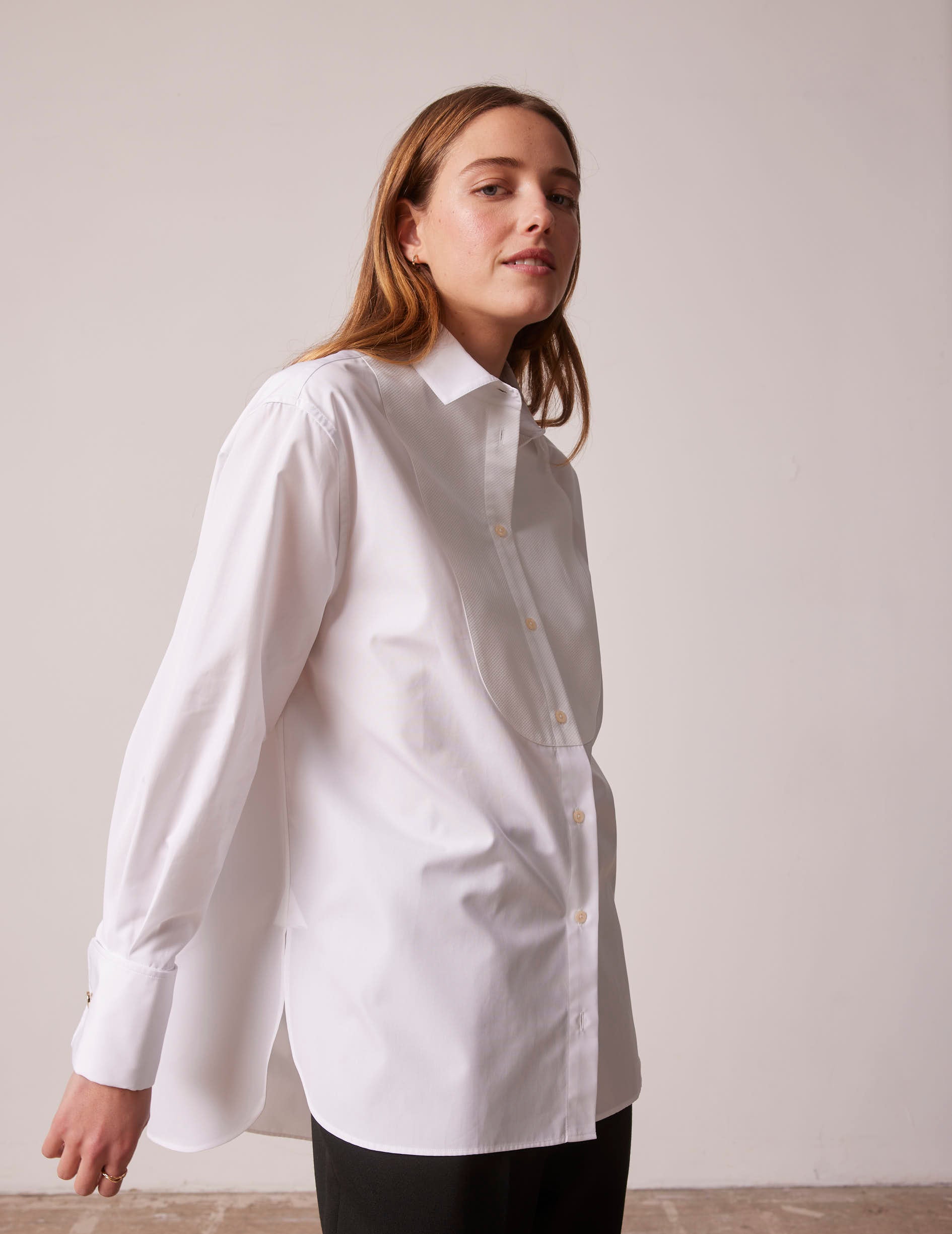 Oversized Louna shirt with bib - Poplin - Officer Collar