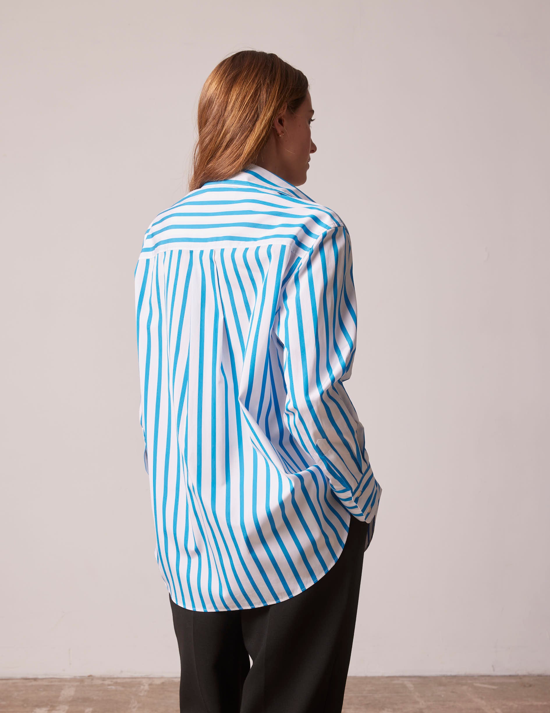 Oversized blue striped Mathilde shirt - Poplin - Shirt Collar