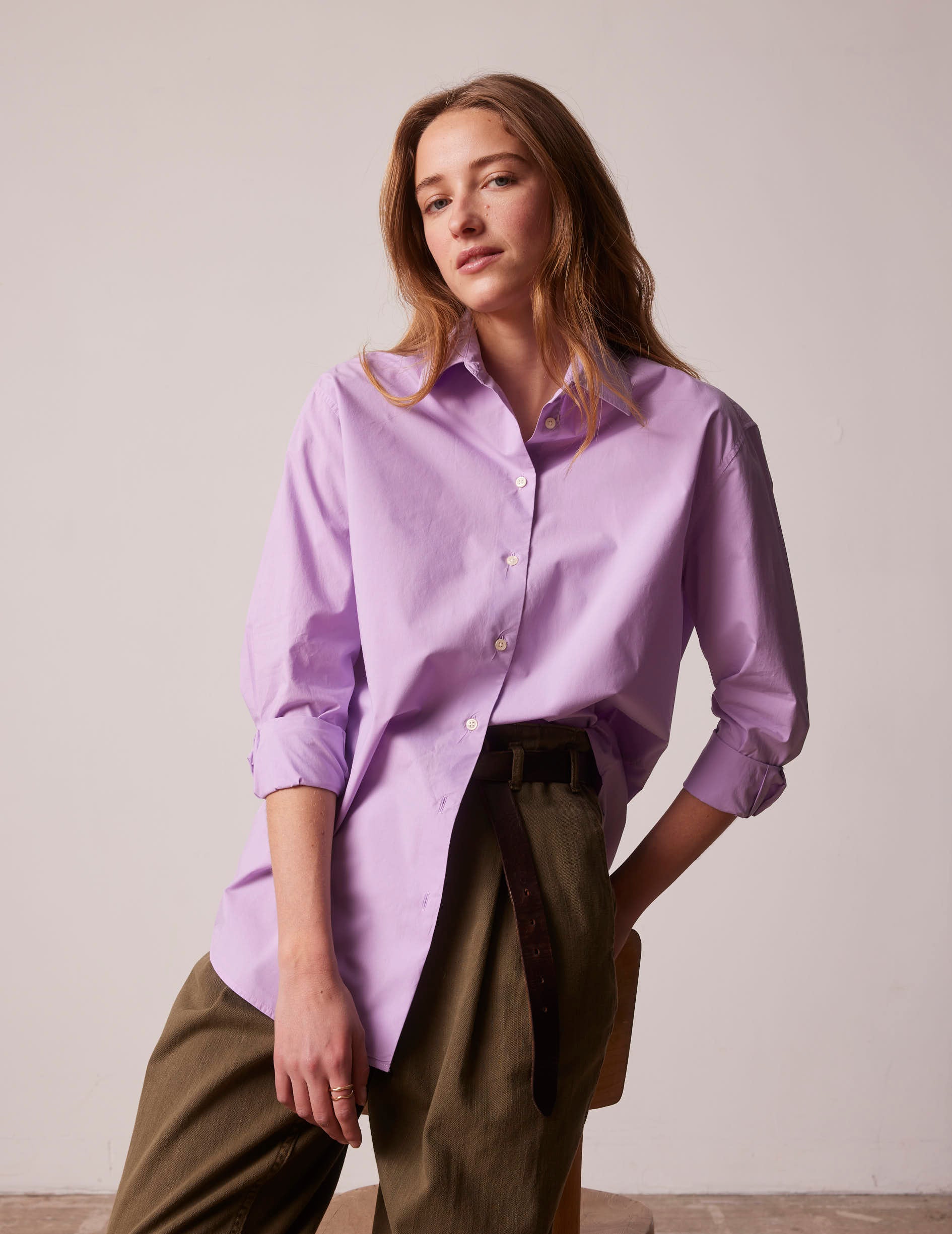 Chemise oversize Mathilde violette - Popeline - Col Chemise