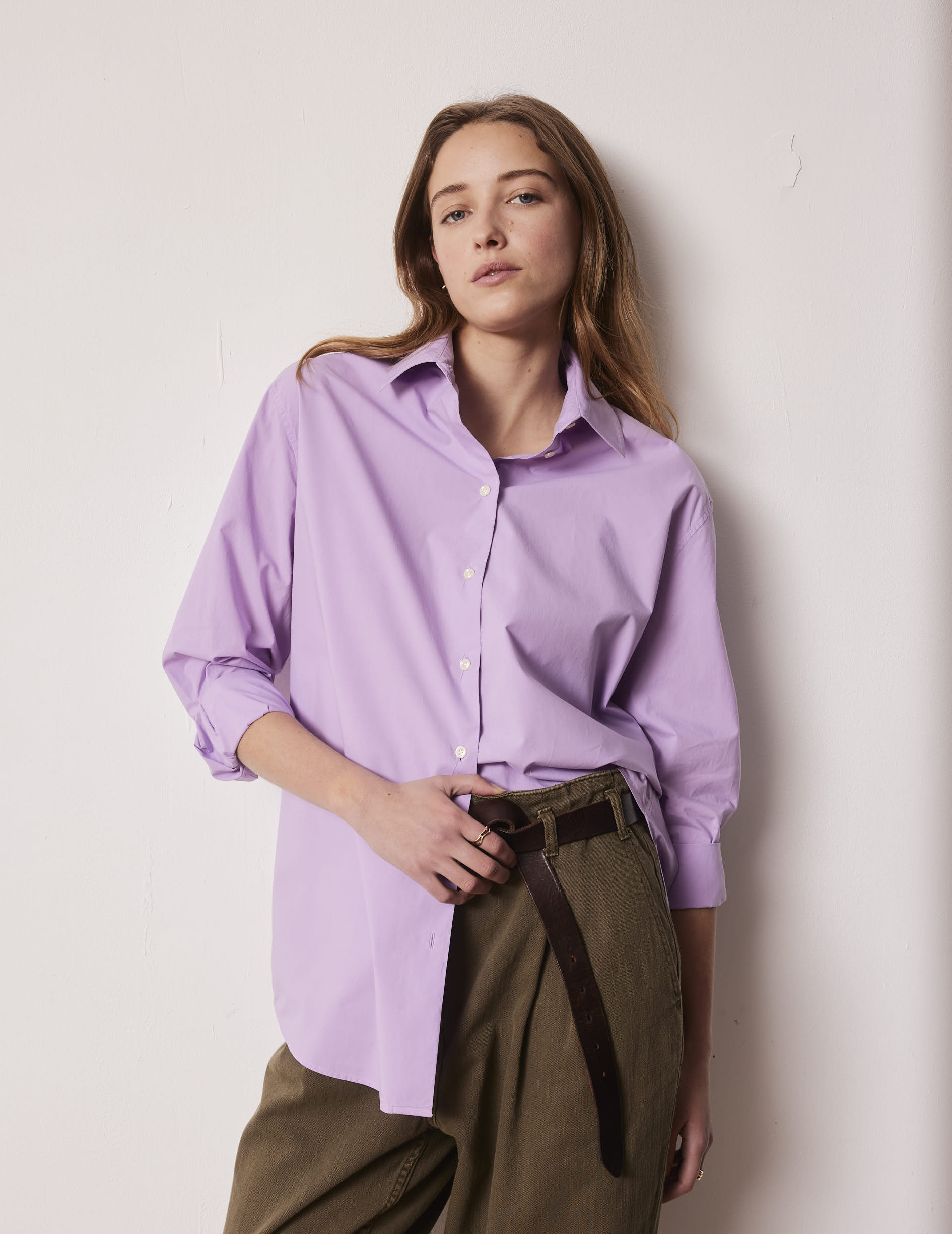 Chemise oversize Mathilde violette - Popeline - Col Chemise