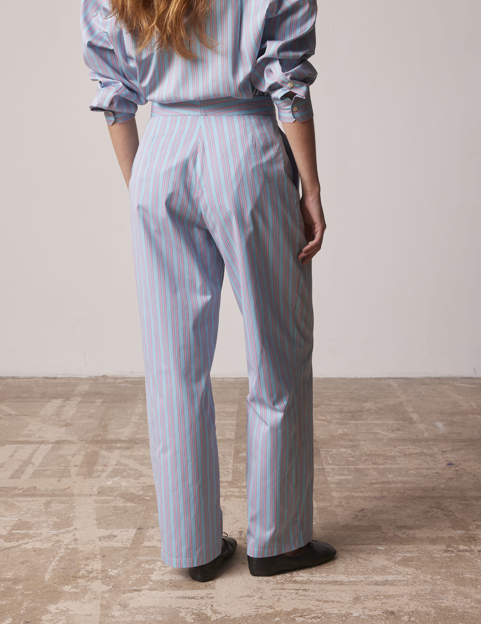 Blue striped Léone pants in cotton twill