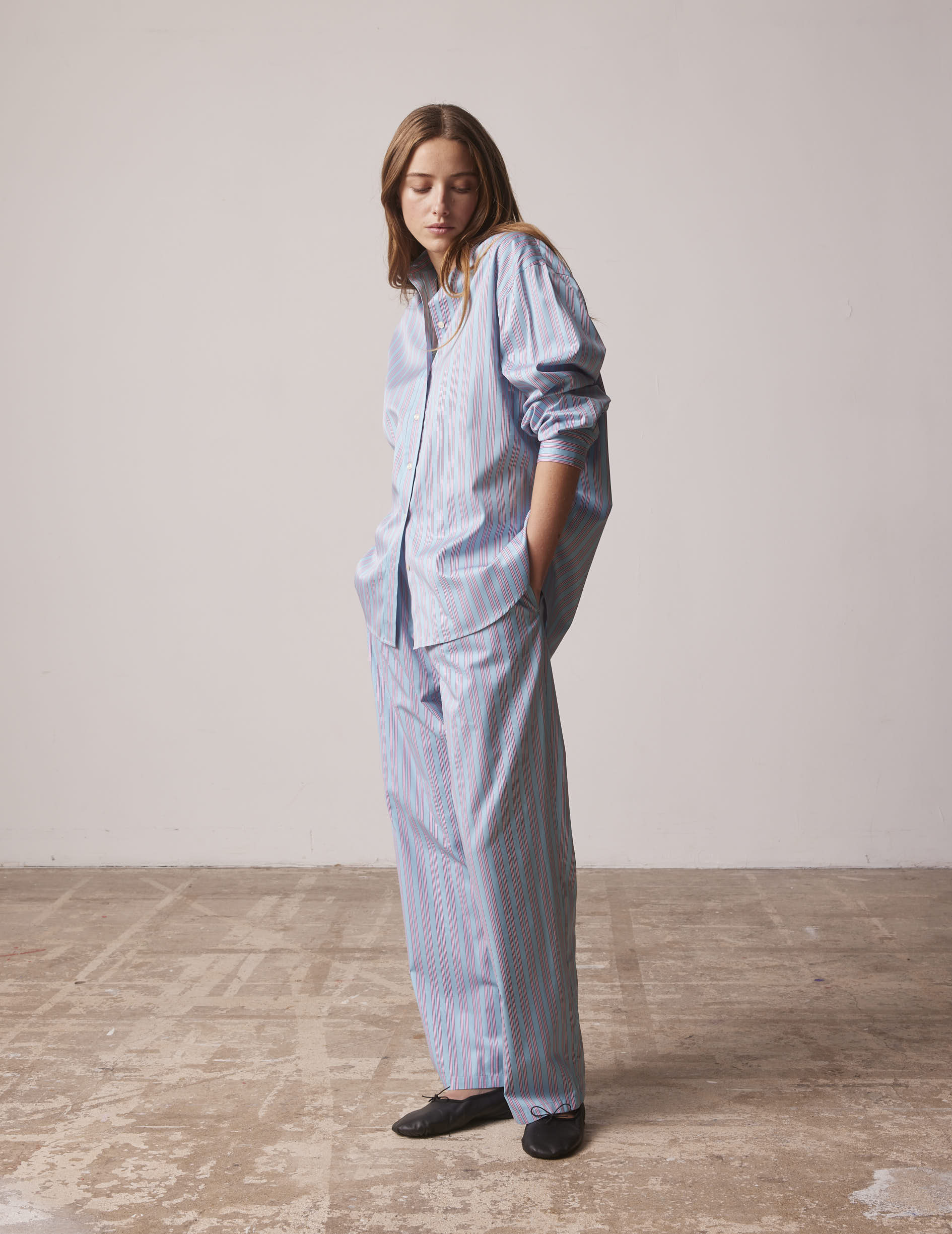 Blue striped Léone pants in cotton twill