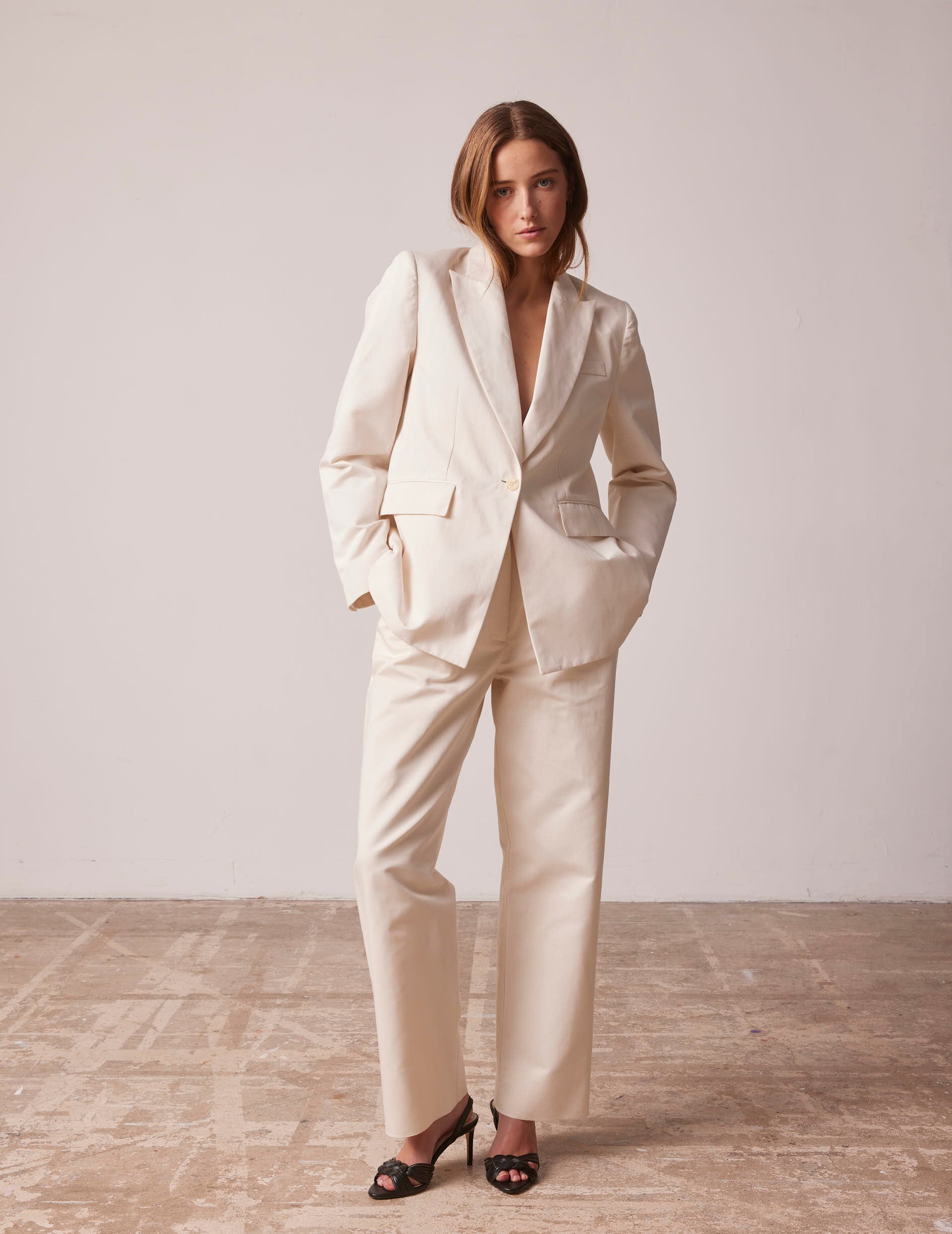 Ecru Lyzie pants in cotton and linen
