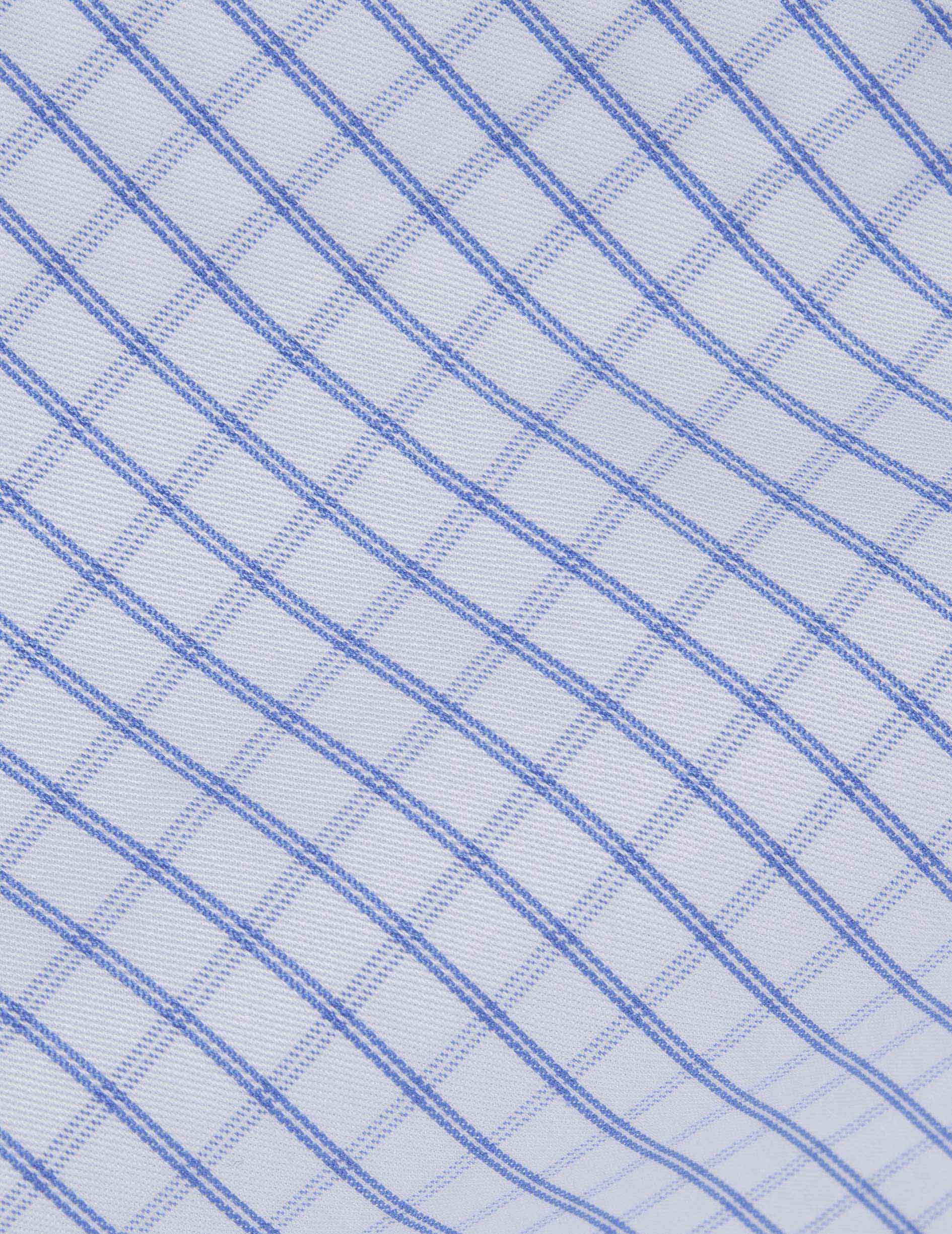Chemise classique manches courtes à carreaux bleus - Twill - Col Américain