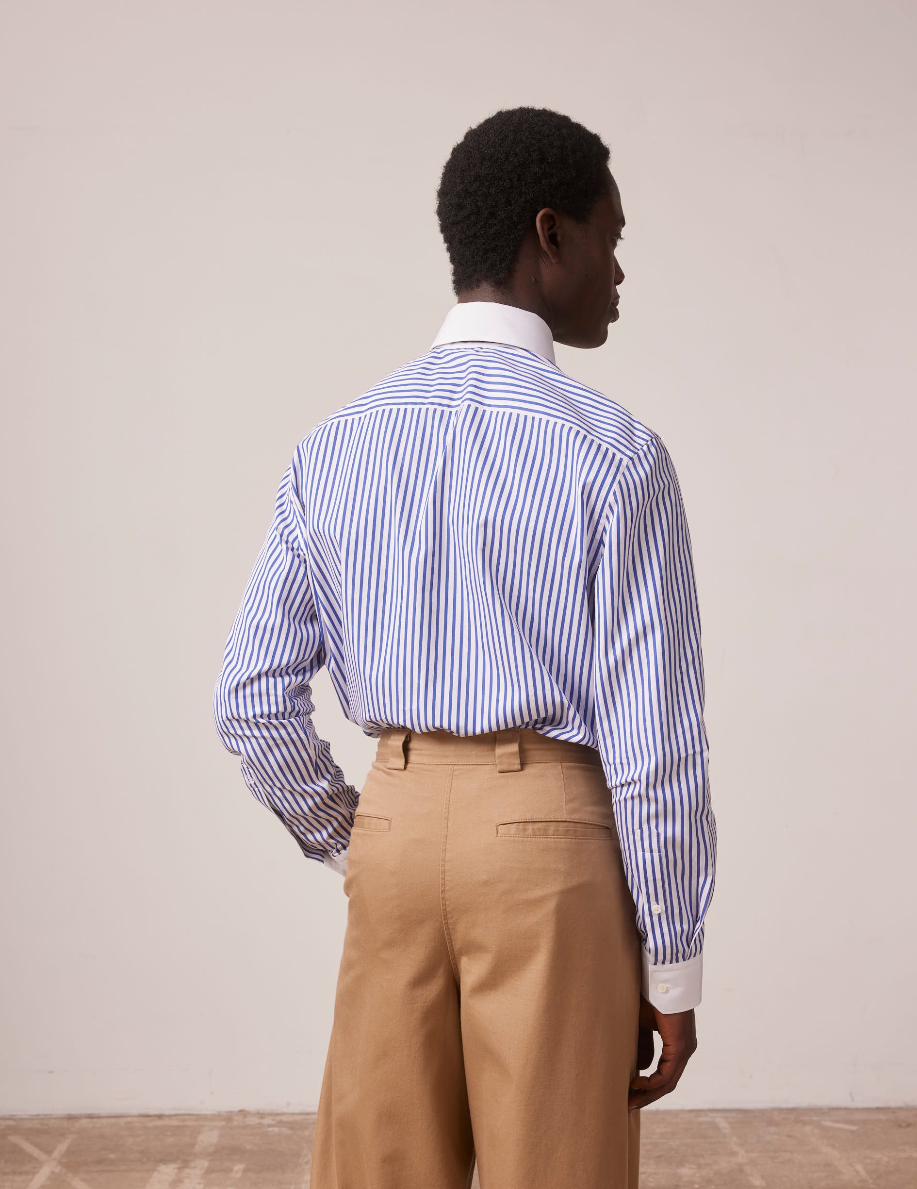 Blue striped semi-fitted shirt - Poplin - English Collar