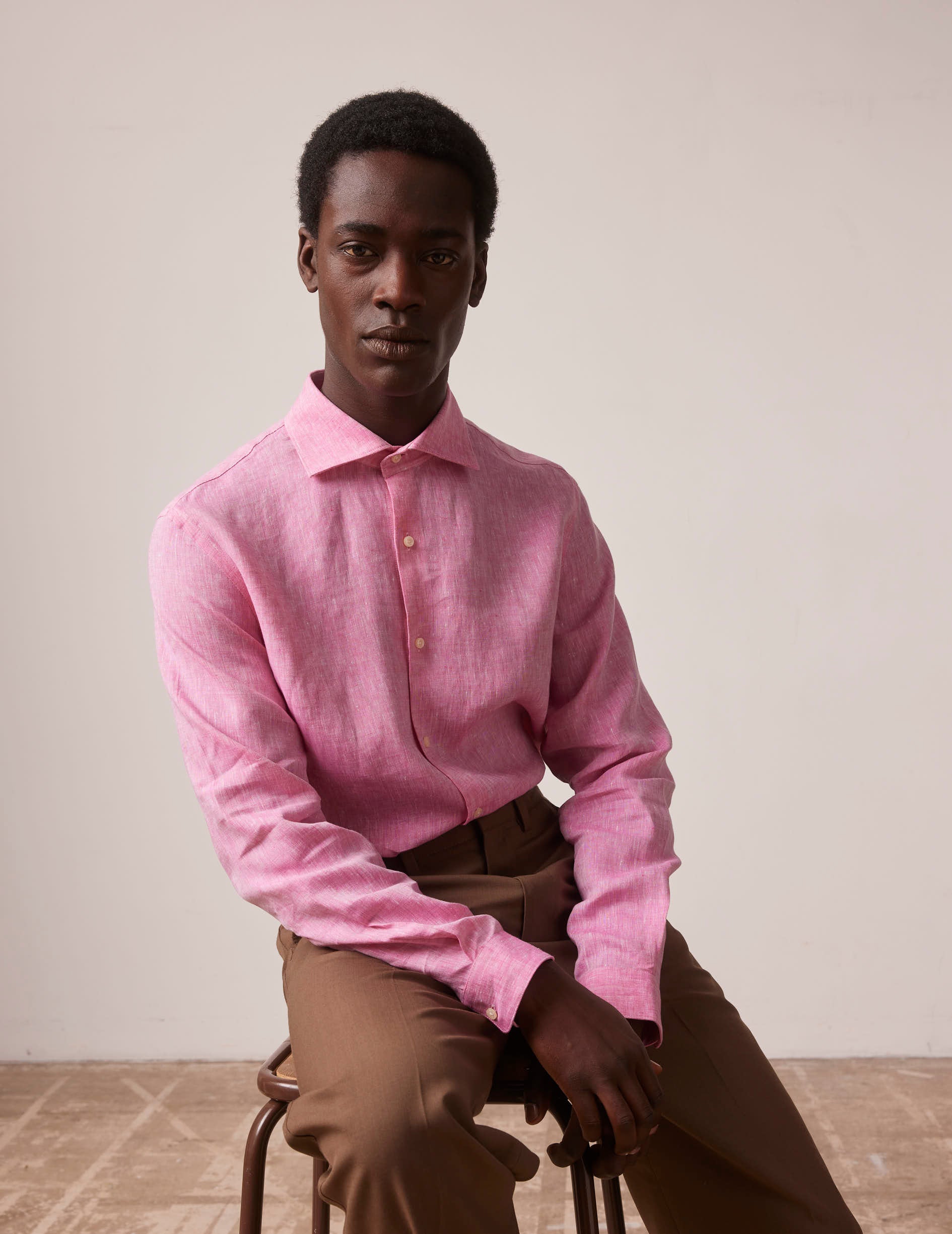 Pink linen Aristote shirt - Linen - Italian Collar