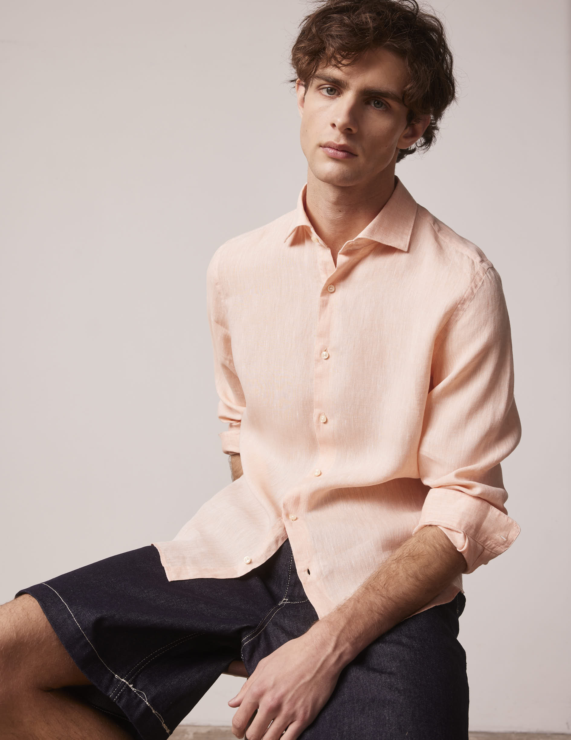 Chemise Aristote en lin orange - Lin - Col Italien