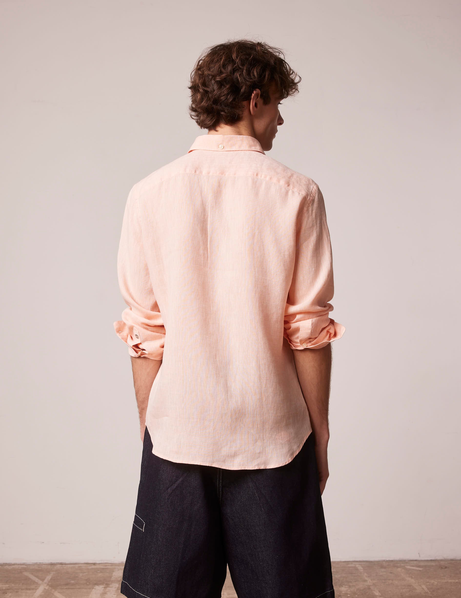 Chemise Aristote en lin orange - Lin - Col Italien