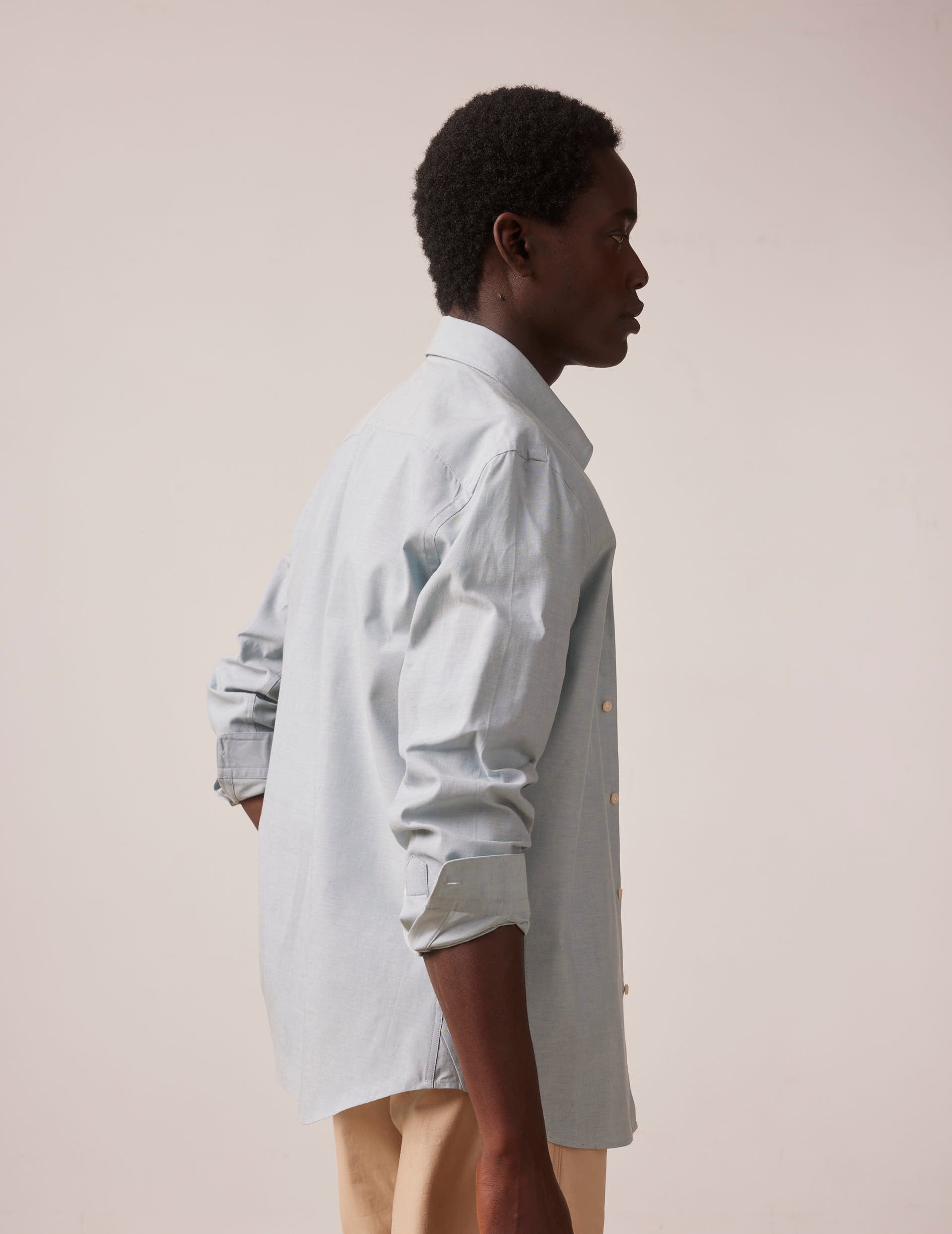 Chemise Armand bleue - Toile selvedge - Col Prodigieux boutonné