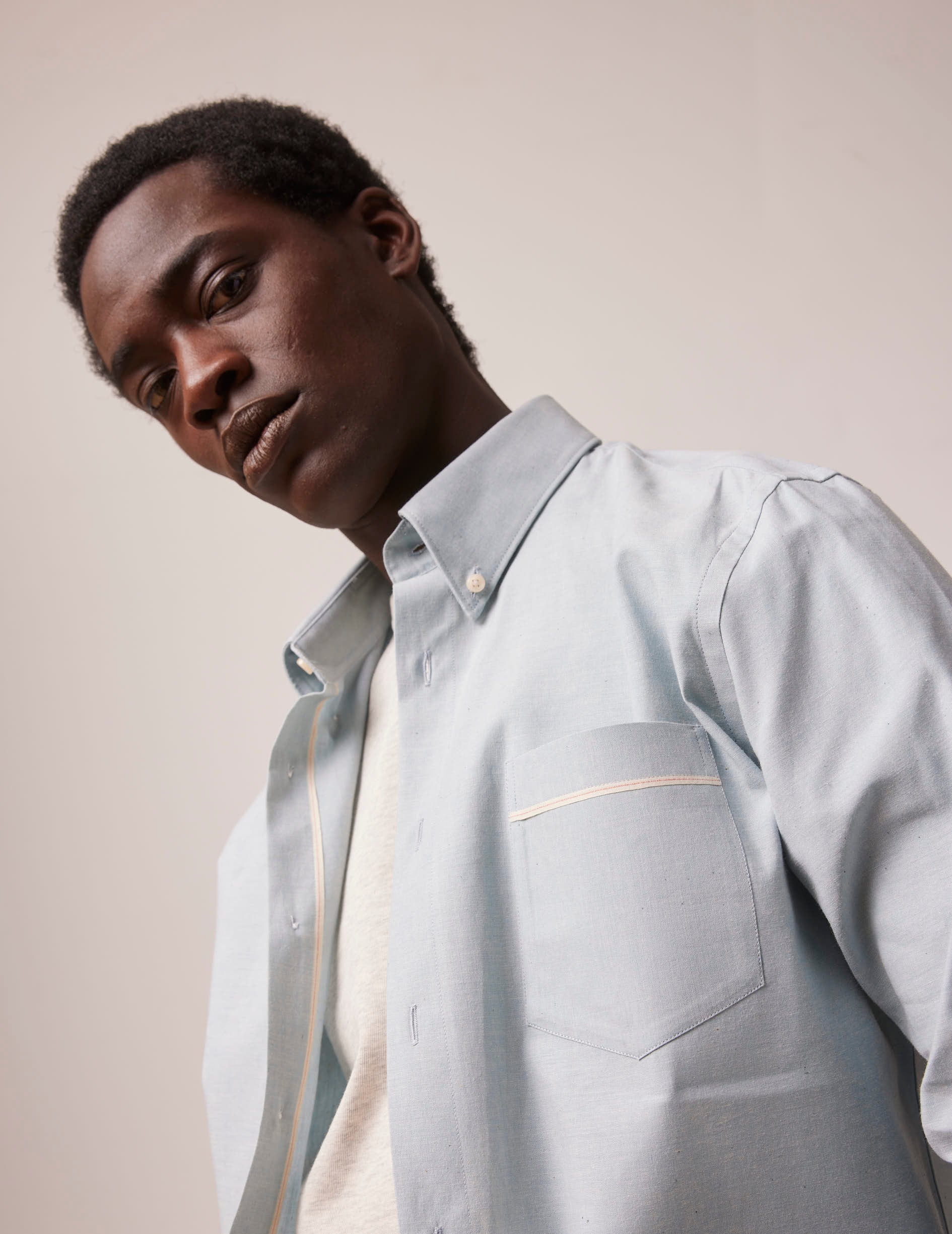 Chemise Armand bleue - Toile selvedge - Col Prodigieux boutonné