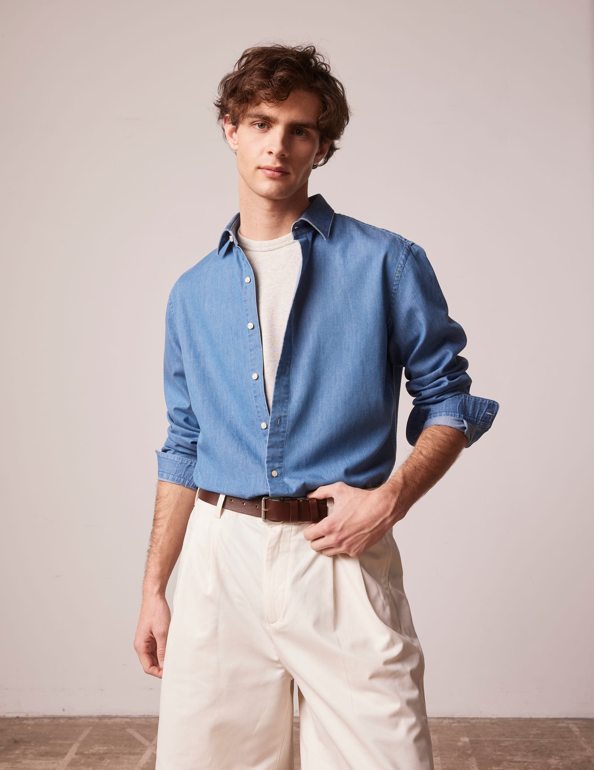 Chemise Auguste en denim bleu - Denim - Col Français
