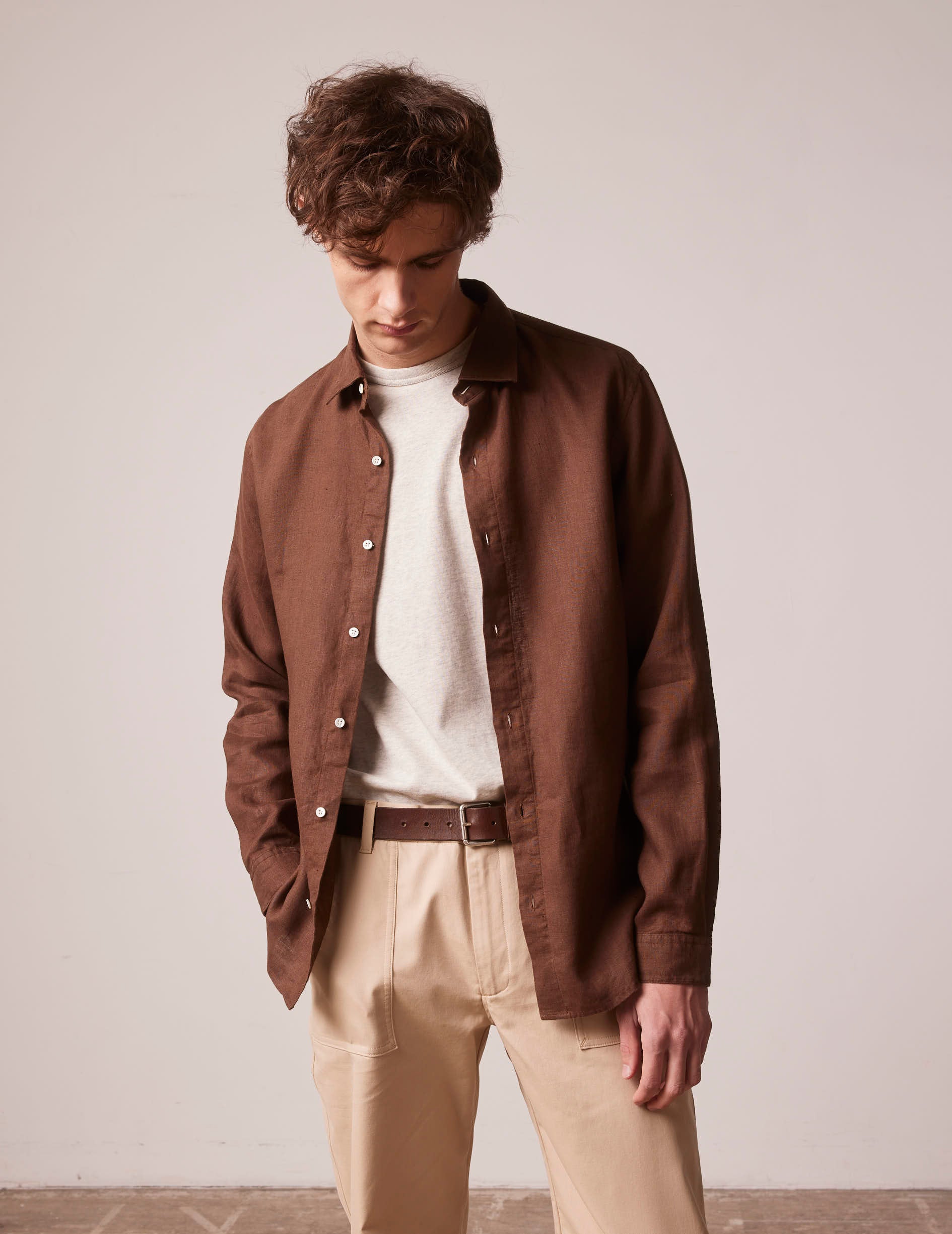 Brown linen Auguste shirt - Linen - French Collar