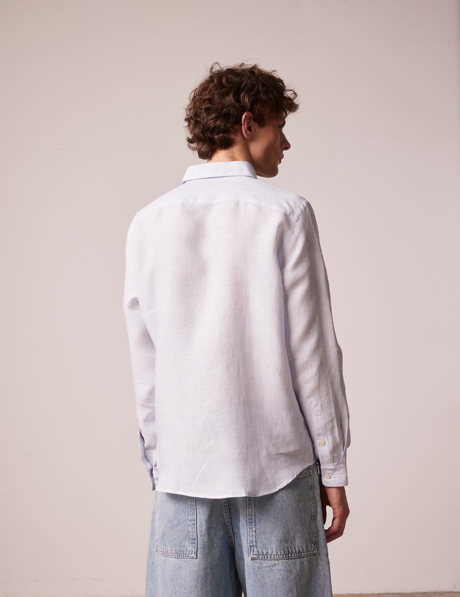 Blue striped linen Auguste shirt - Linen - French Collar