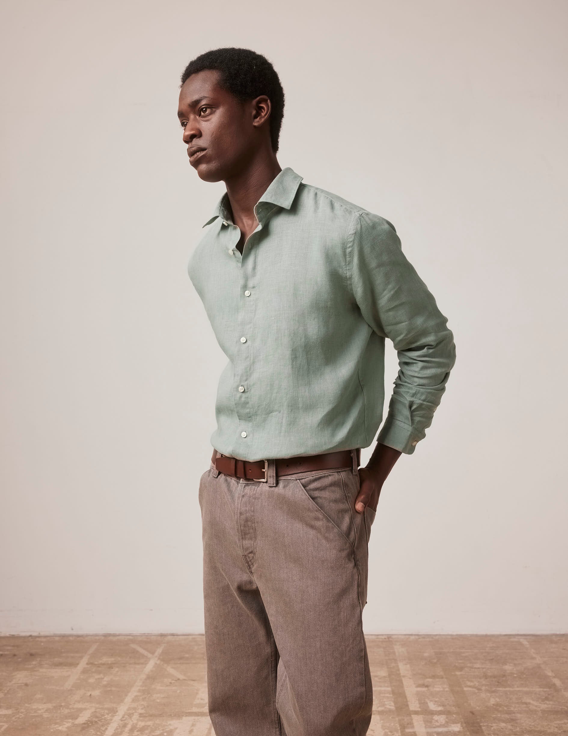 Green linen Auguste shirt - Linen - French Collar