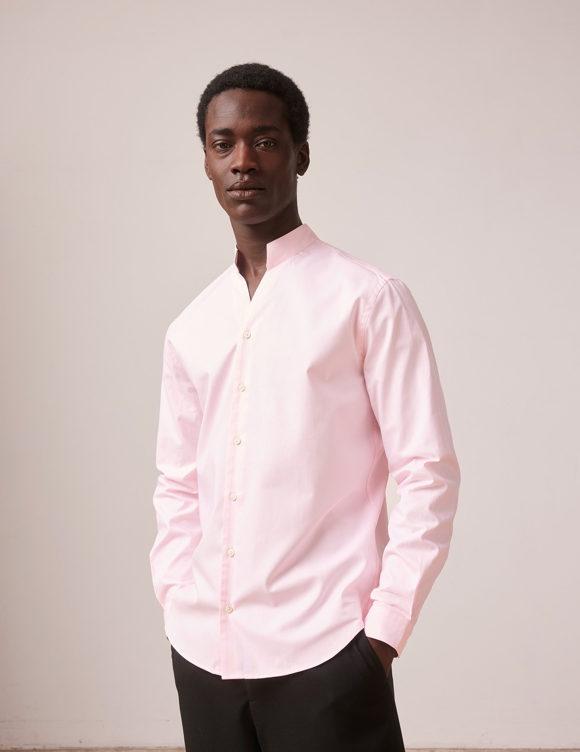 Chemise Carl rose - Façonné - Col Droit ouvert