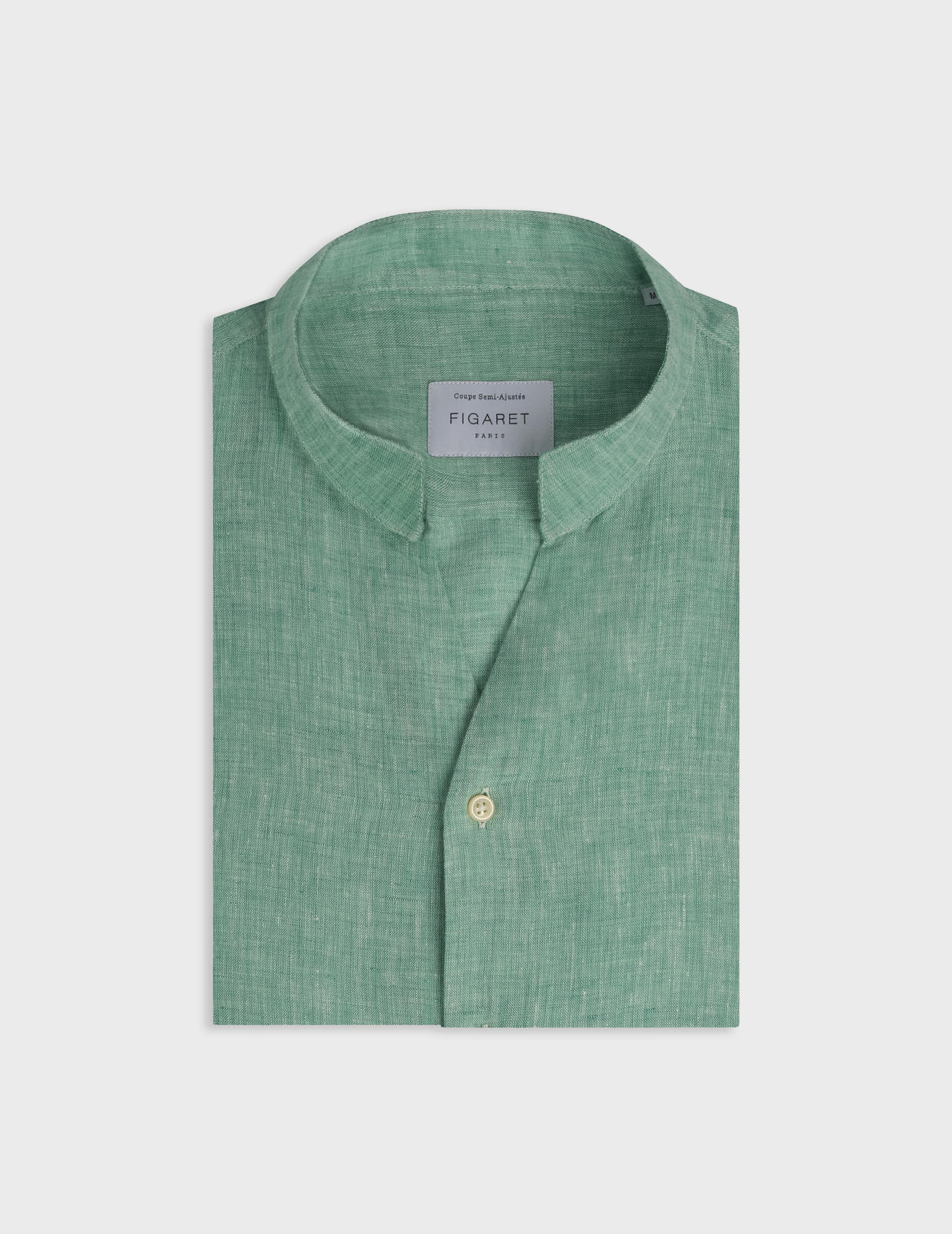Green linen Carl shirt - Linen - Open straight Collar
