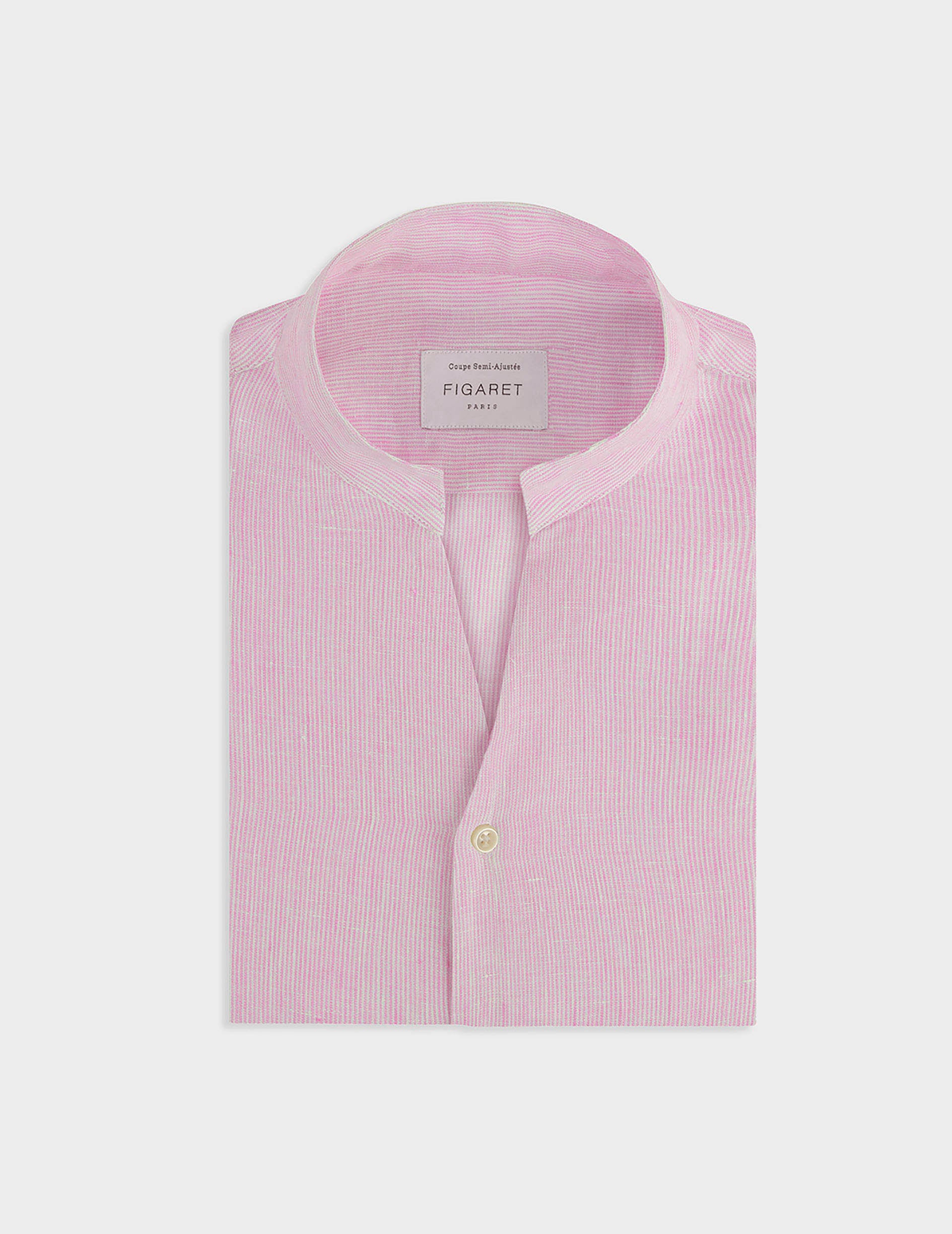 Chemise Carl en lin rayée rose - Lin - Col Droit ouvert
