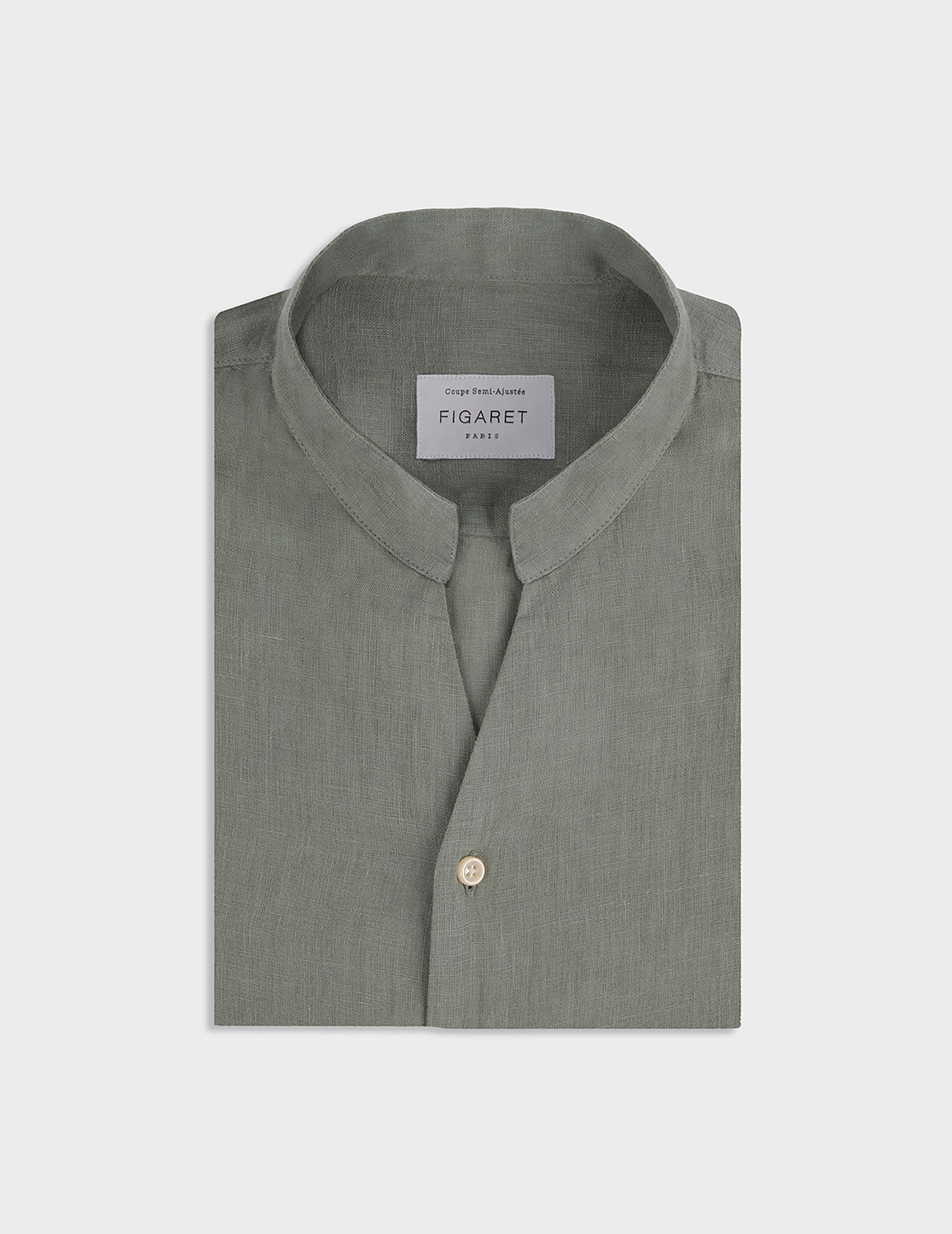 Green linen Carl shirt - Linen - Open straight Collar
