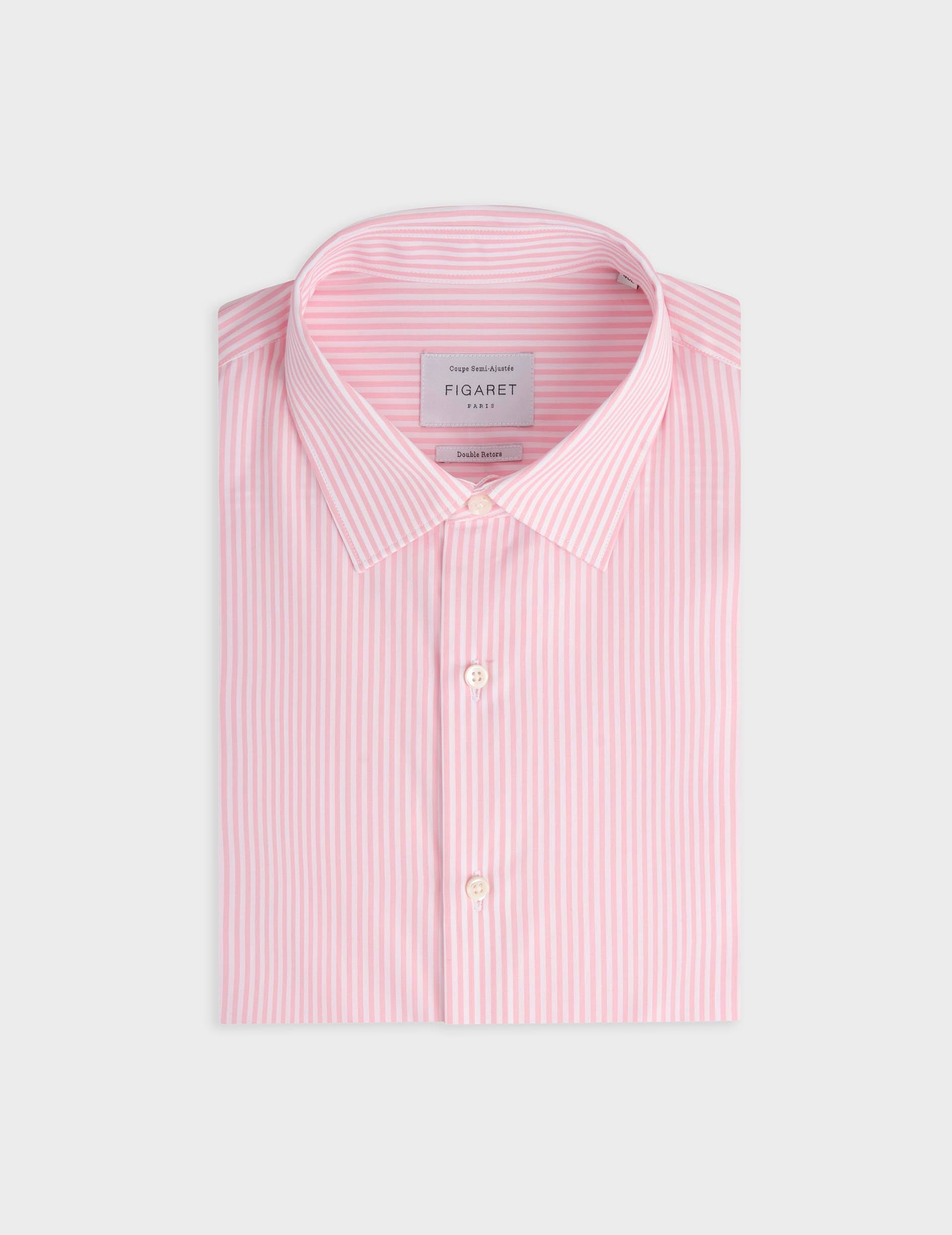 Chemise semi-ajustée rayée rose - Popeline - Col Figaret