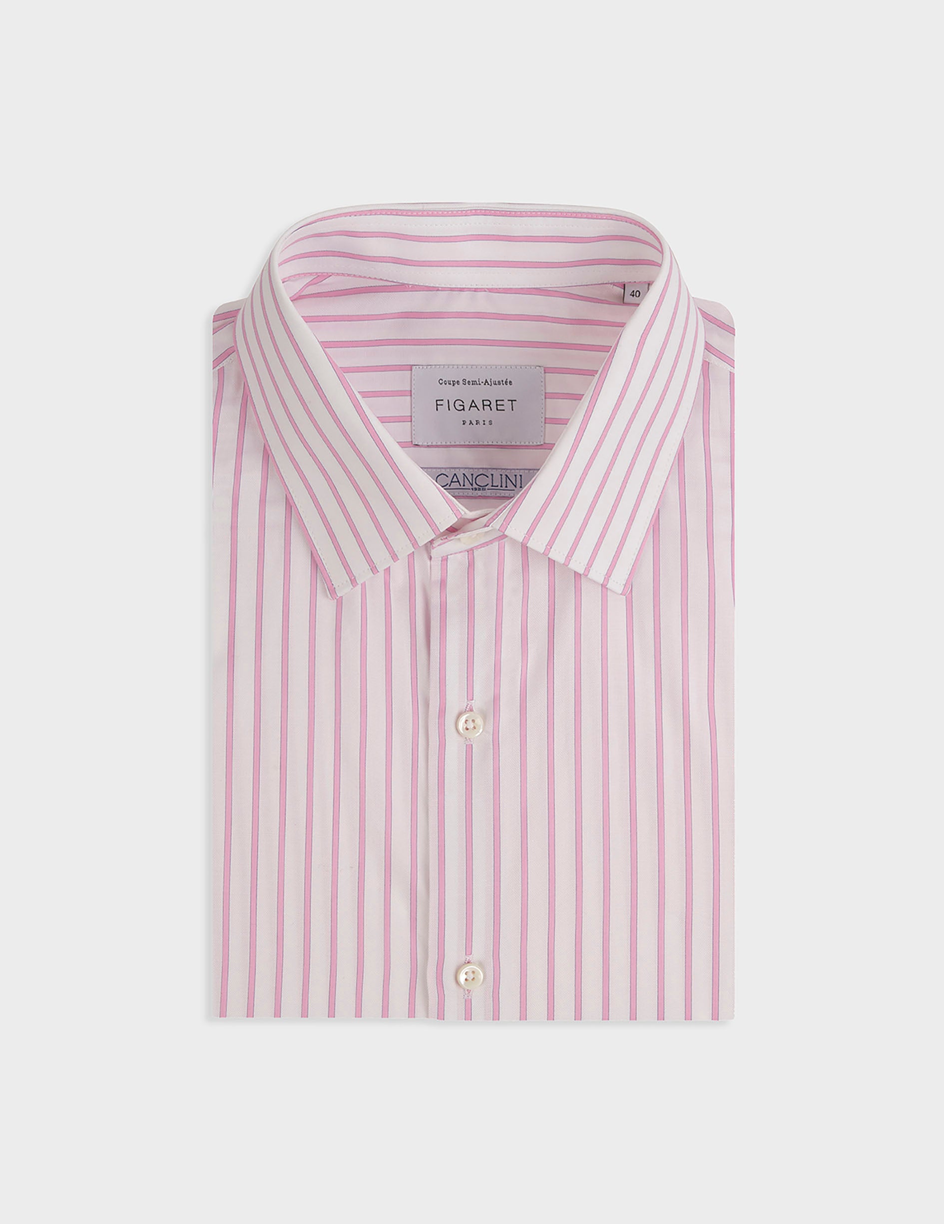 Chemise semi-ajustée rayée rose - Façonné - Col Figaret