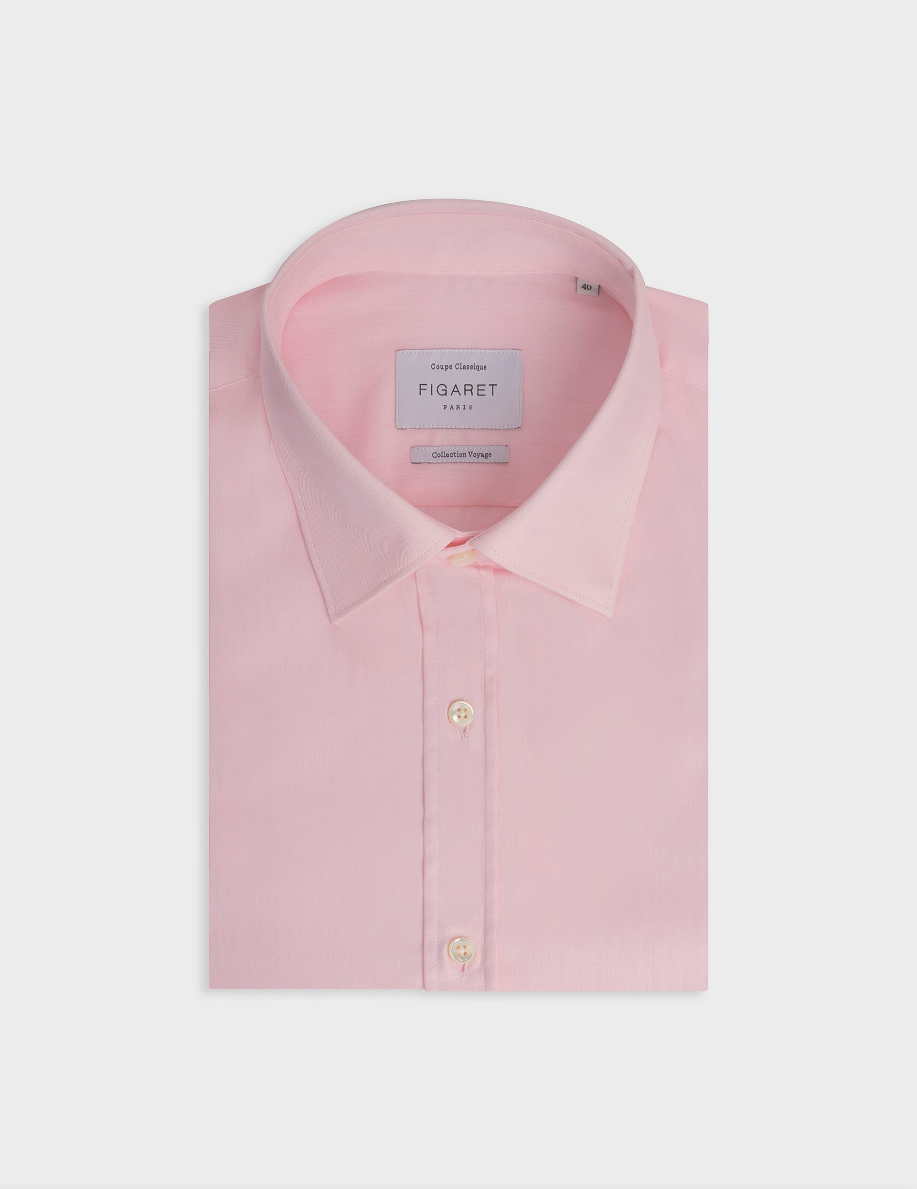 Chemise classique voyage rose - Twill - Col Figaret - Repassage facile