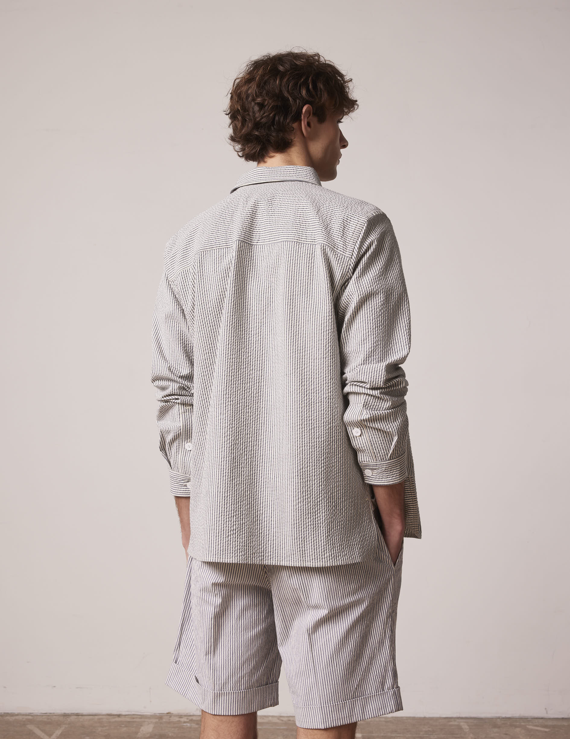 Chemise Florian rayée bleue - Seersucker - Col Français