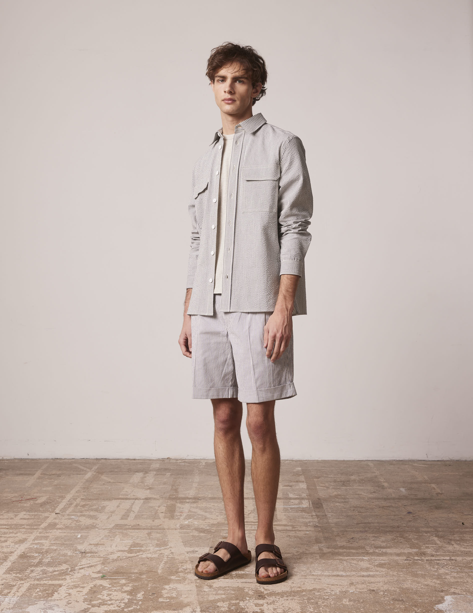 Chemise Florian rayée bleue - Seersucker - Col Français