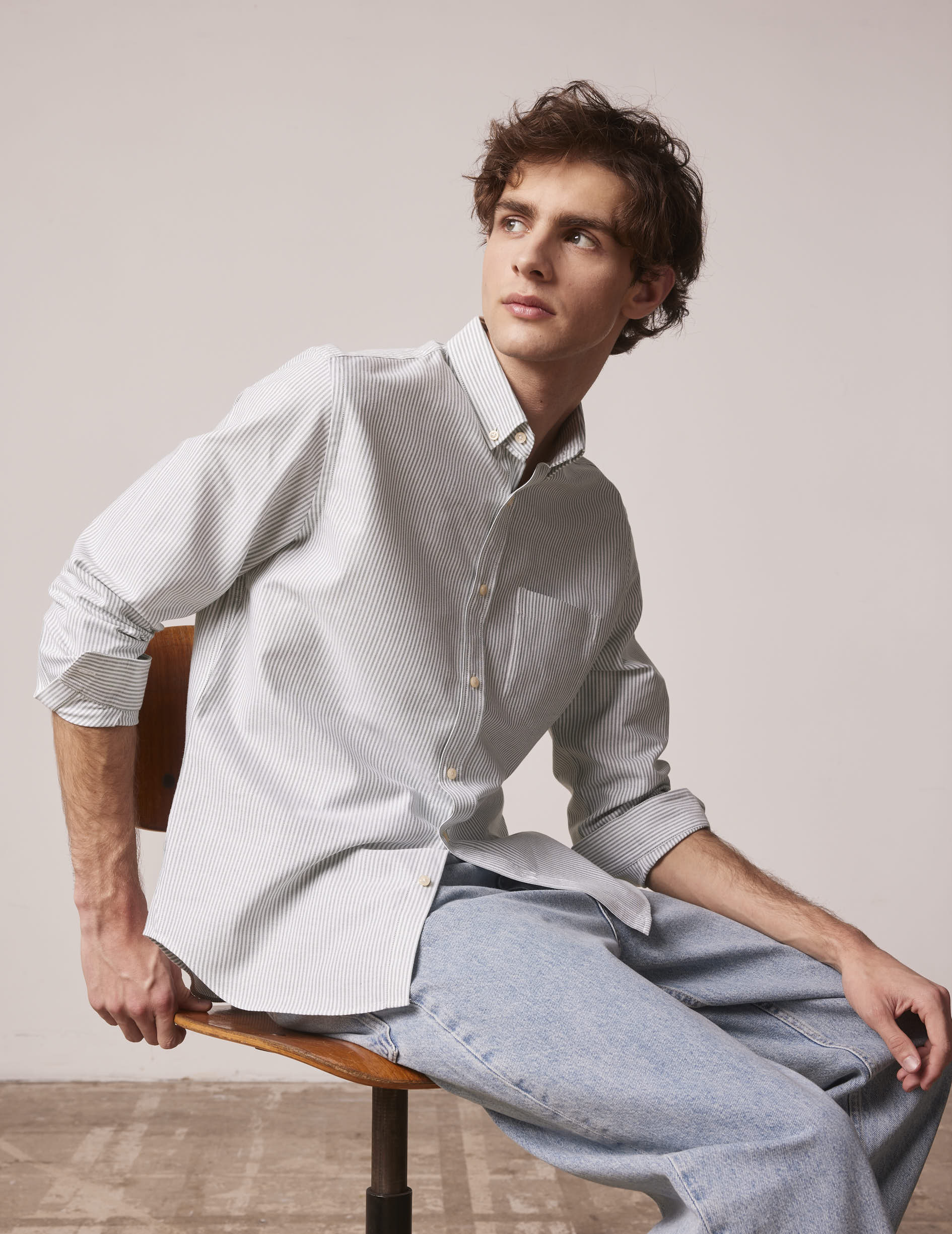 Green striped Gabriel shirt - Oxford - American Collar