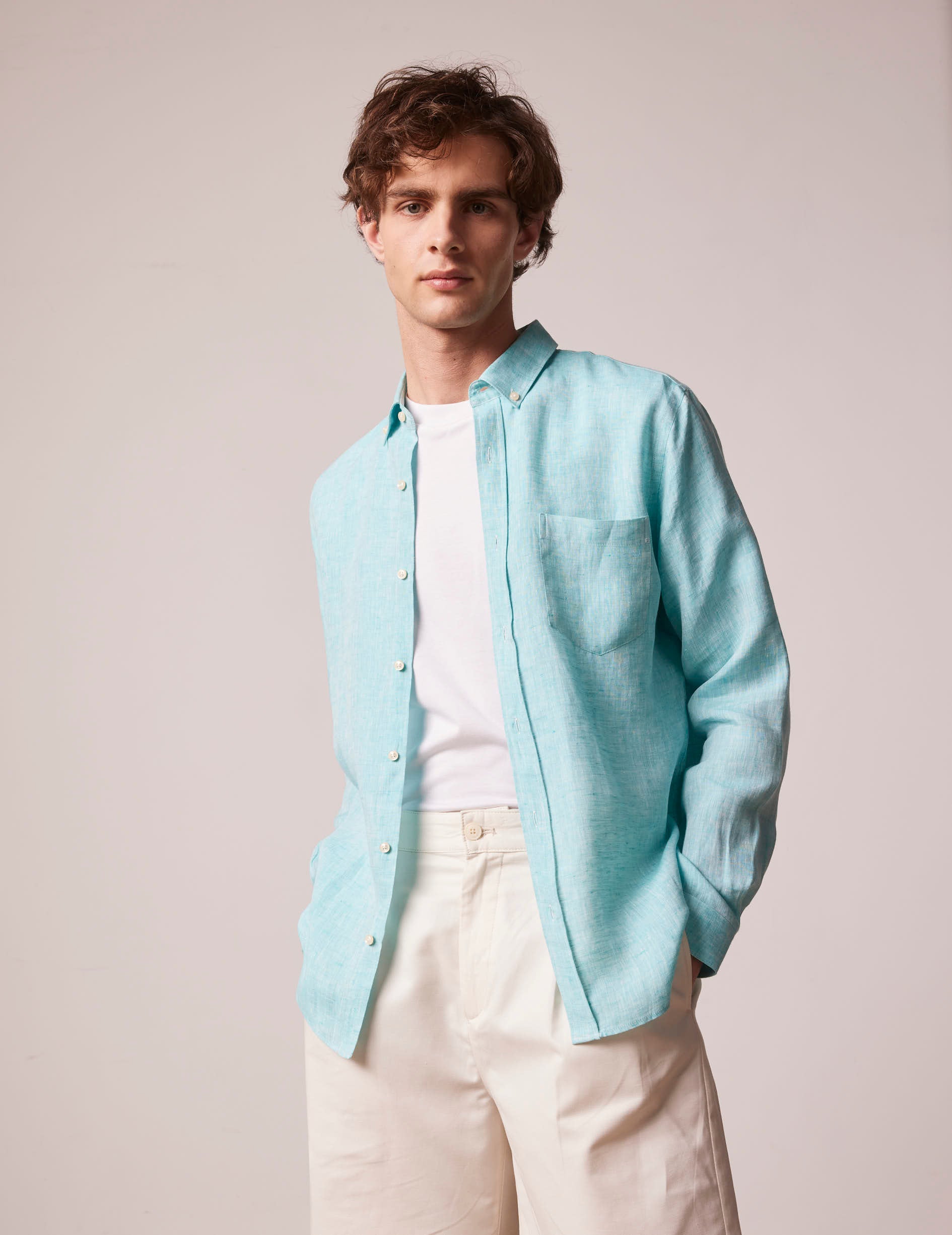 Turquoise Chemise Bleu Vert Homme Chemise Gabriel En Lin Turquoise