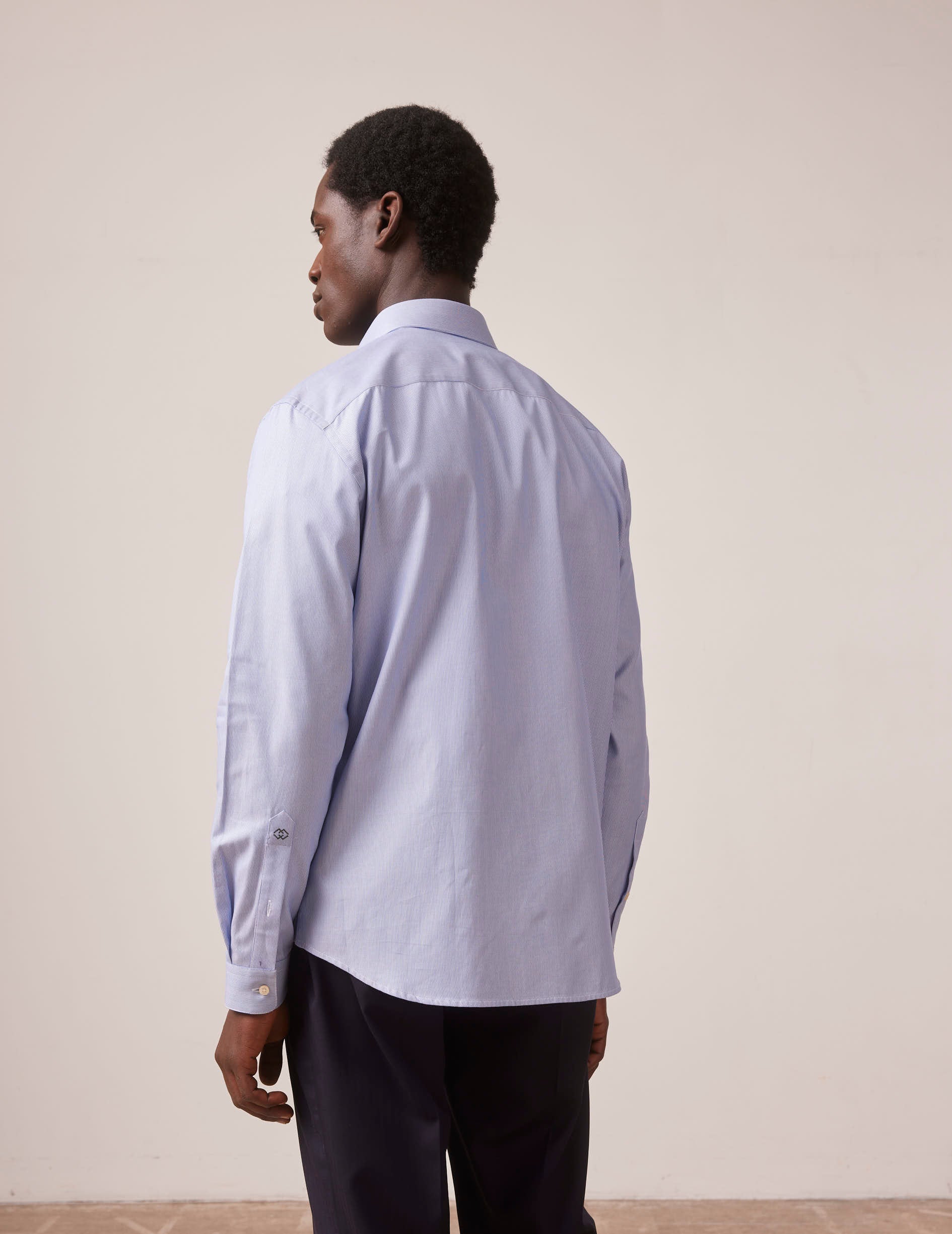 Chemise Gaspard rayée bleue - Oxford - Col Américain