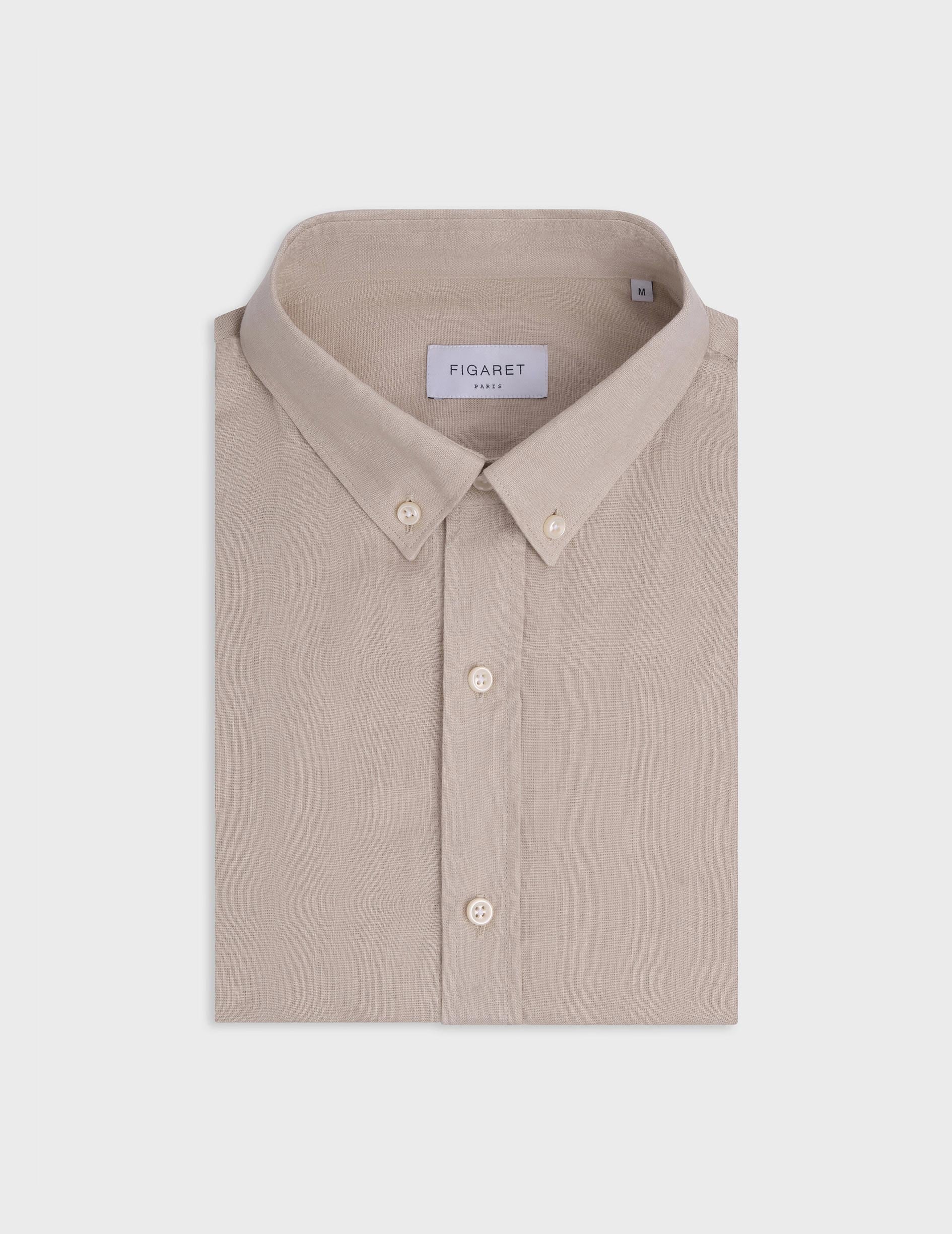 Beige linen Gaspard shirt - Linen - American Collar