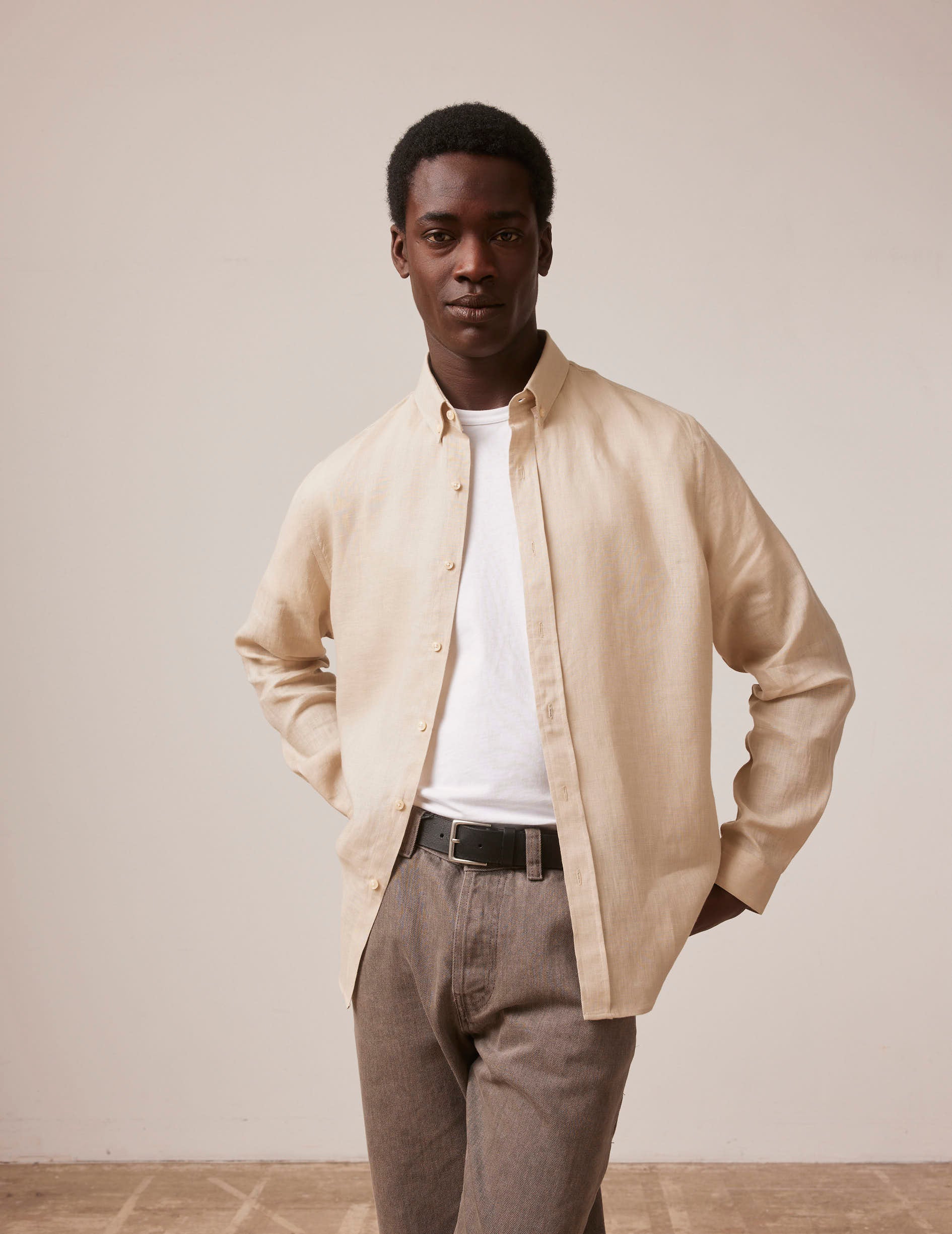 Beige linen Gaspard shirt - Linen - American Collar