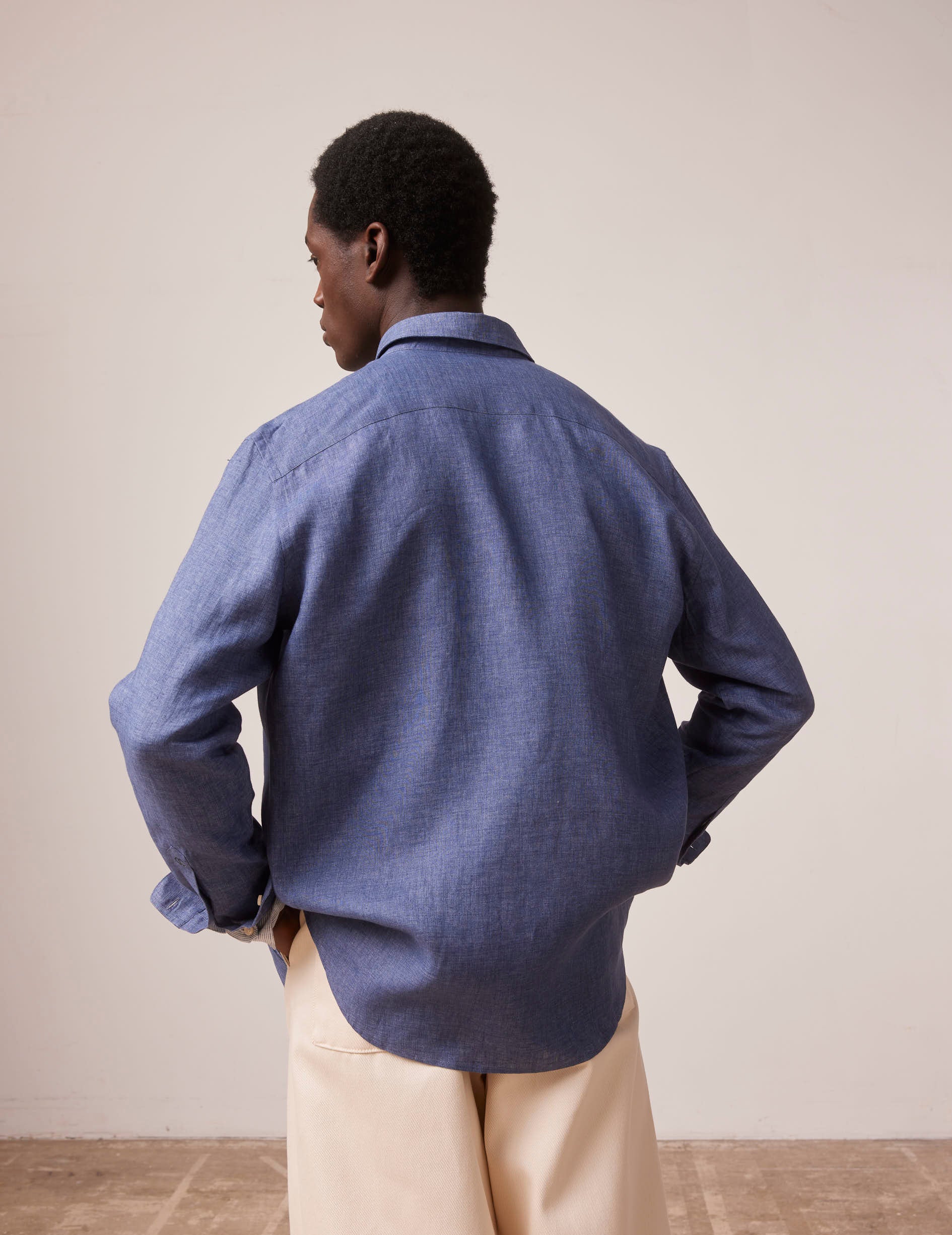 Chemise Gaspard en lin bleu - Lin - Col Américain