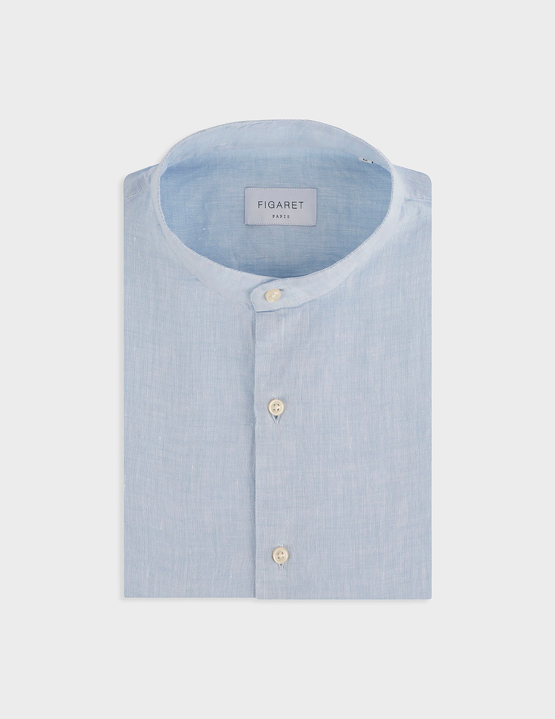 Chemise Herwin en lin bleu - Lin - Col Officier