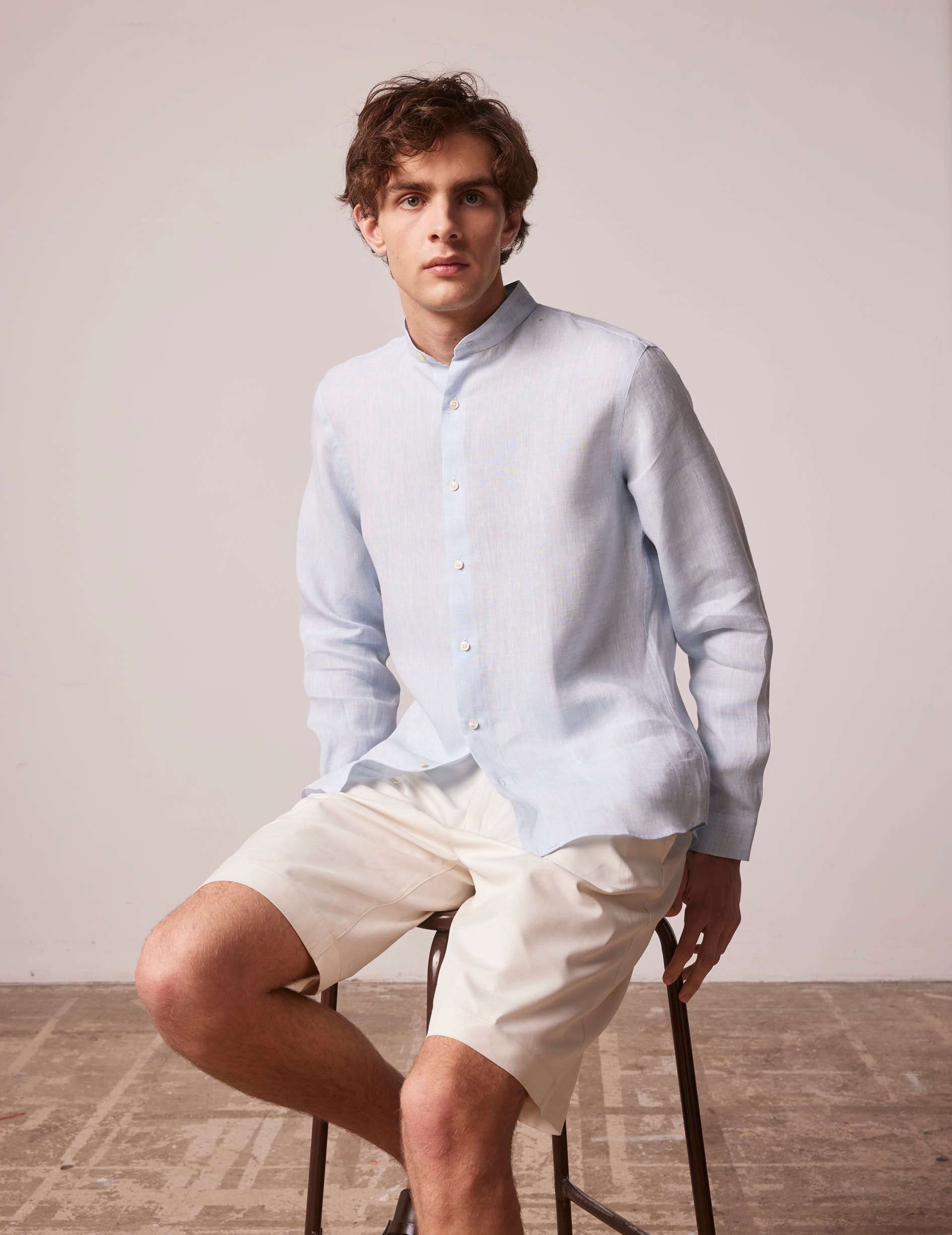 Chemise Herwin en lin bleu - Lin - Col Officier