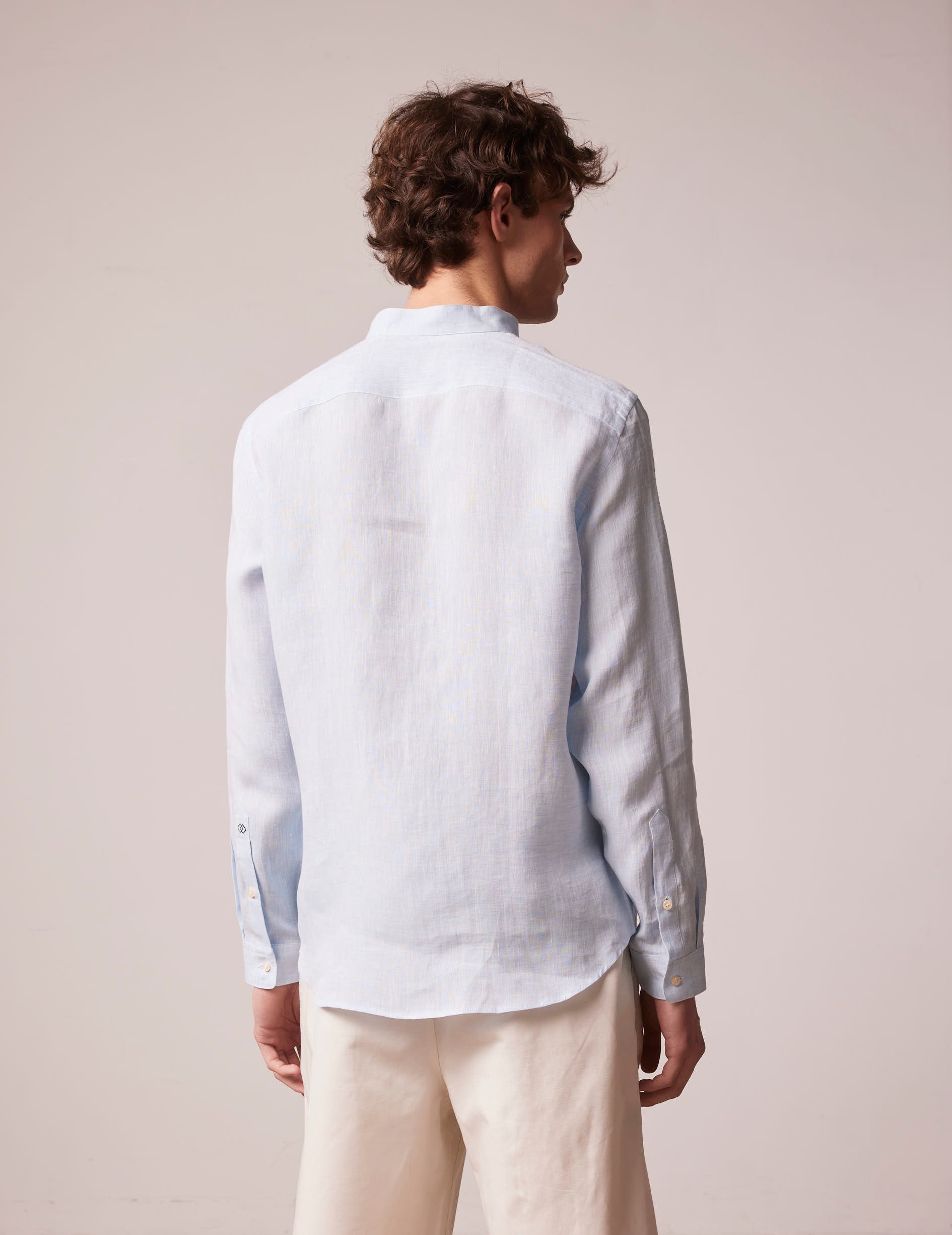 Chemise Herwin en lin bleu - Lin - Col Officier