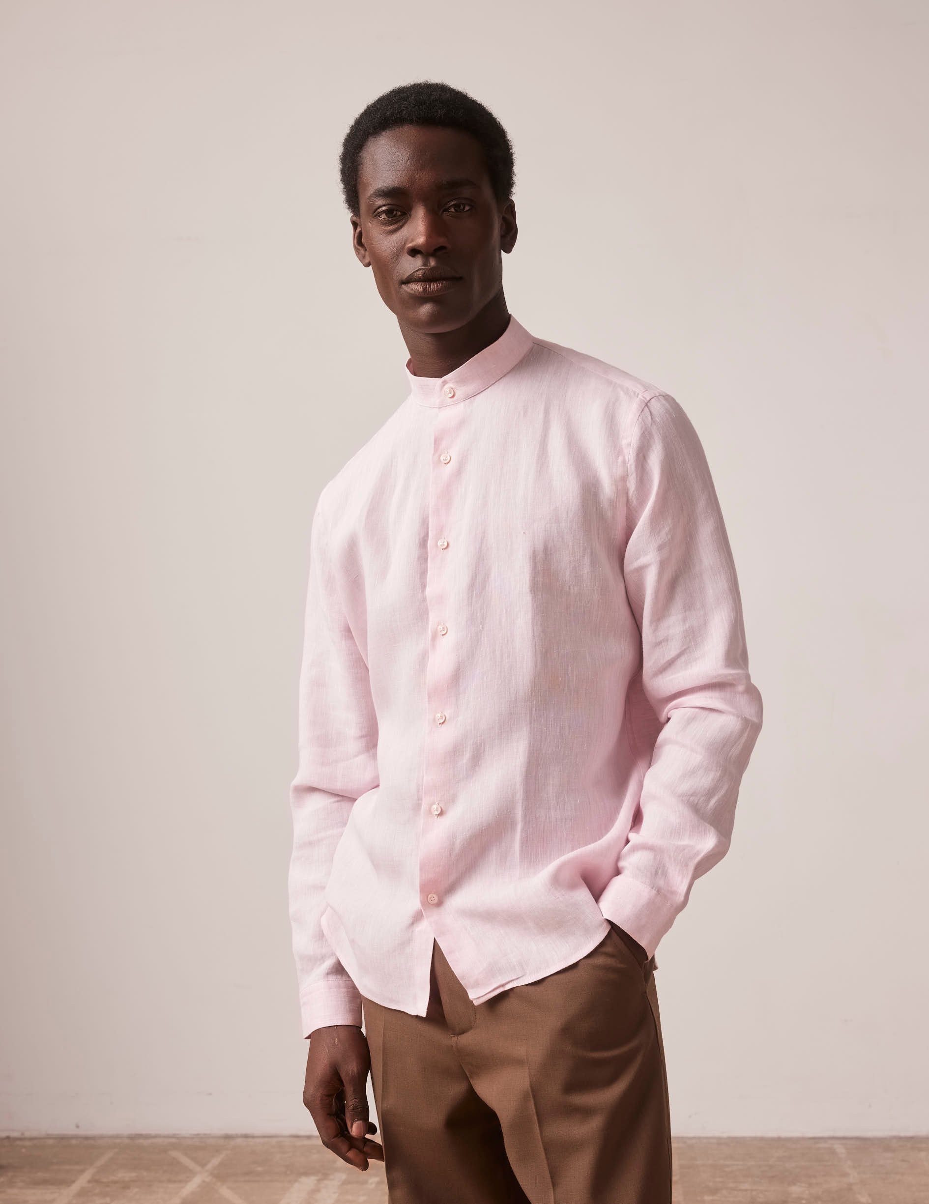 Pink linen Herwin shirt - Linen - Officer Collar