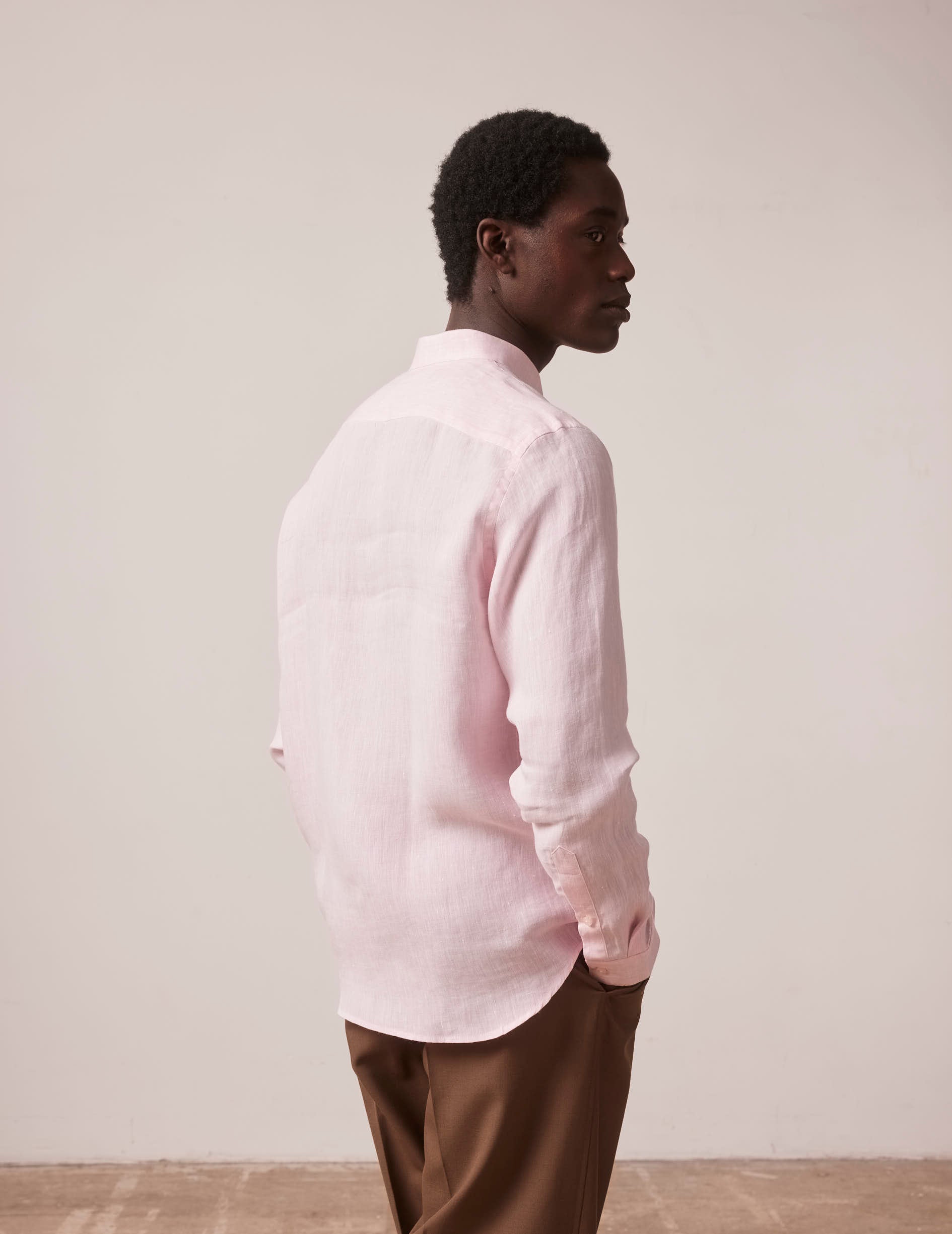 Pink linen Herwin shirt - Linen - Officer Collar