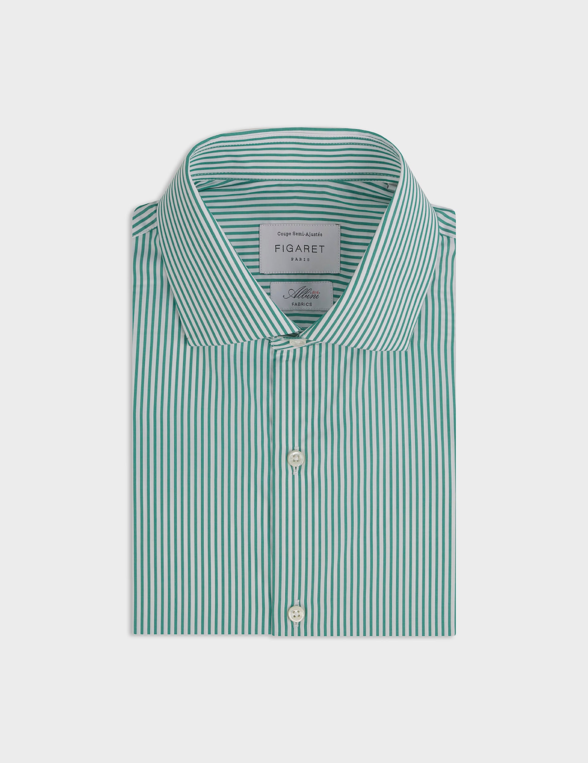 Chemise semi-ajustée rayée verte - Twill - Col Italien