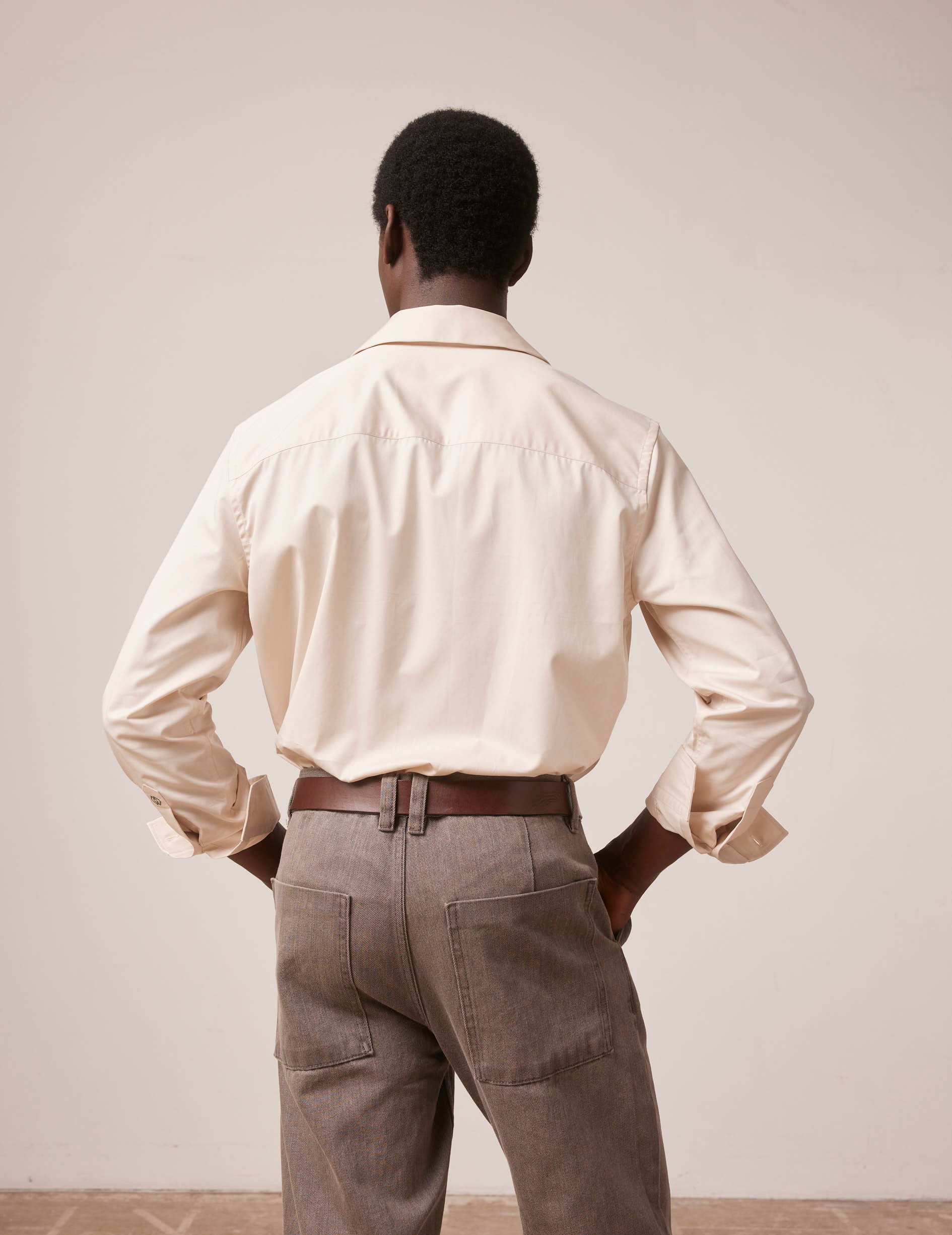 Chemise Ivano écrue - Twill - Col Cubain avec bride