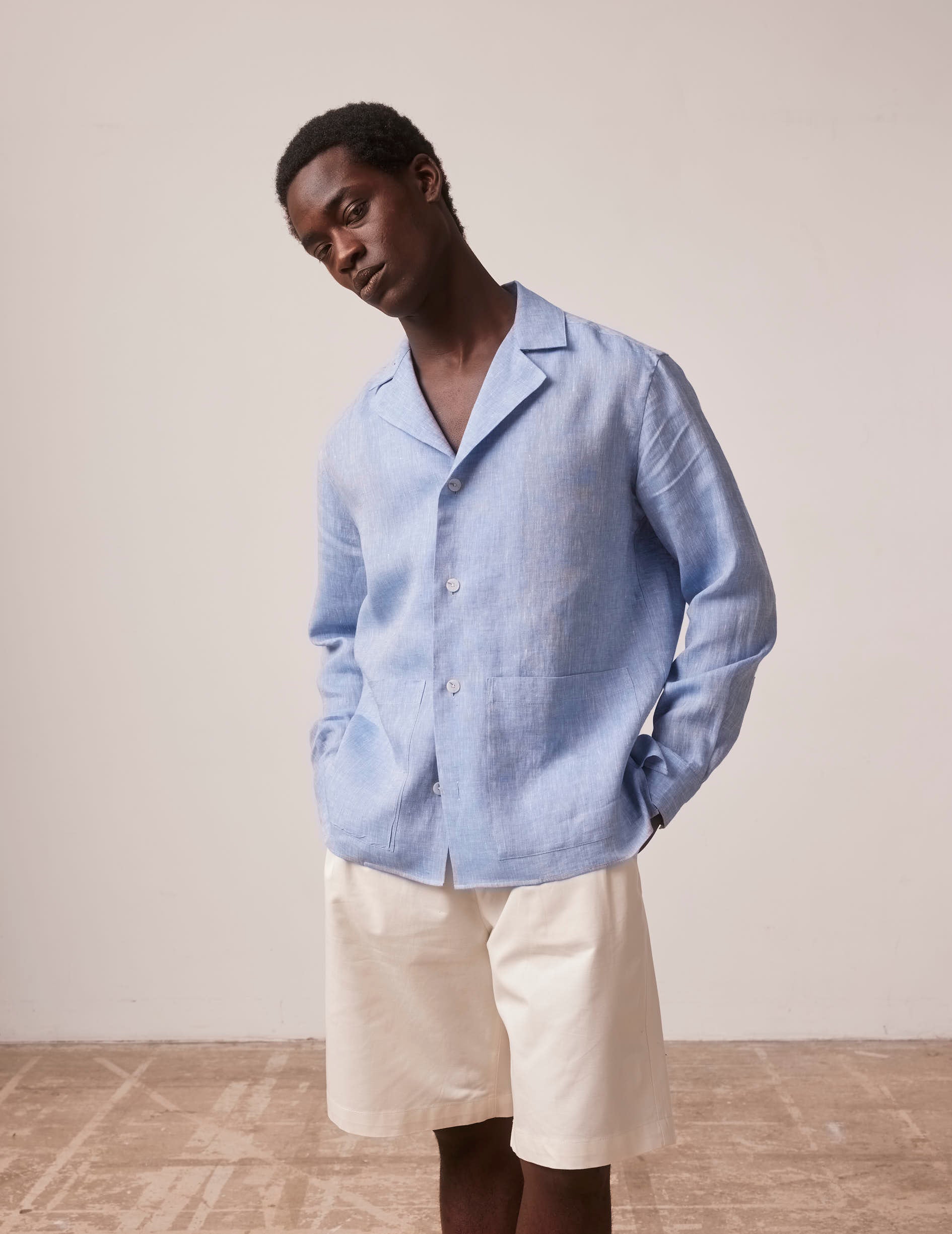 Chemise Livio en lin bleu - Lin - Col Pyjama