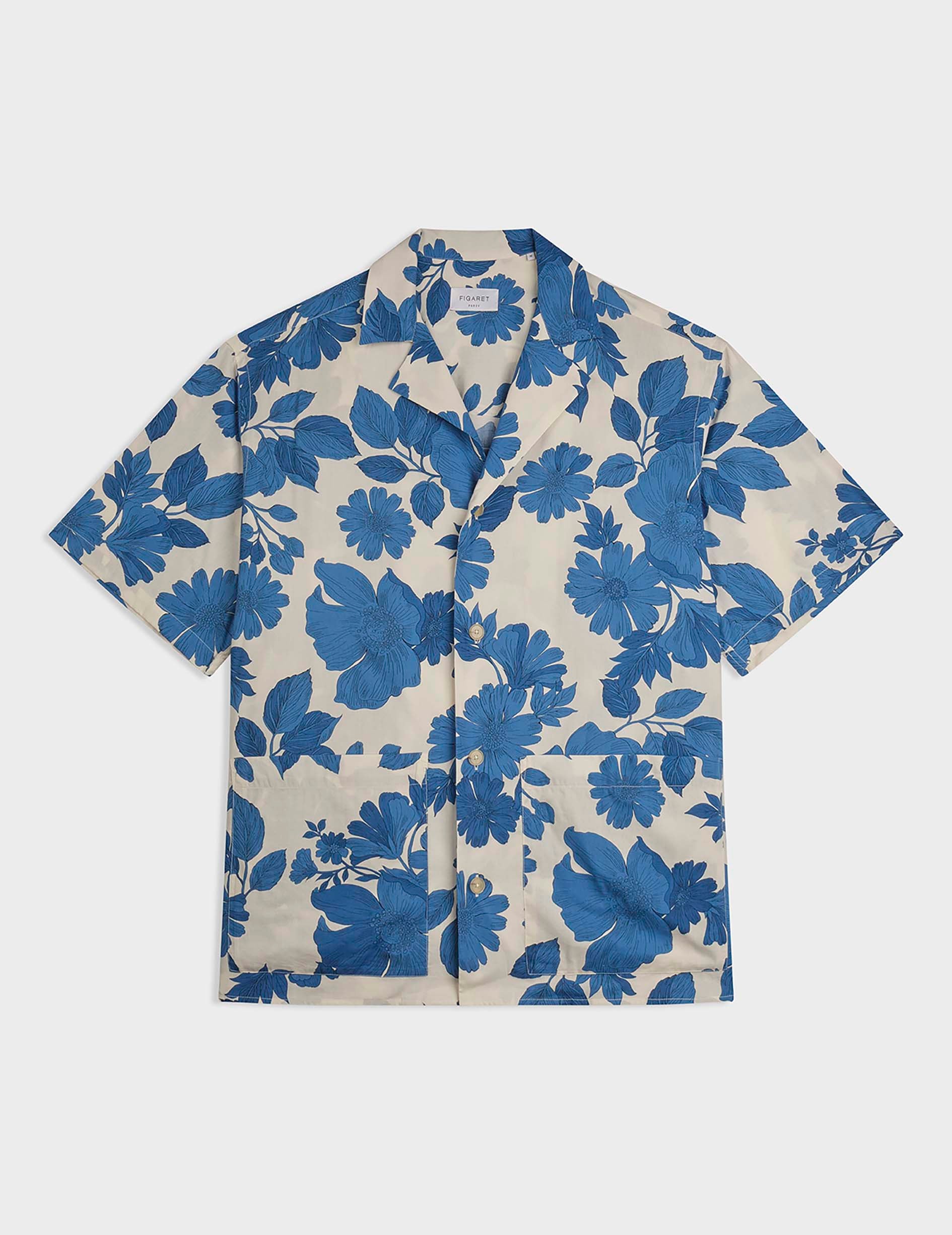 Short sleeve blue Lois shirt with print - cotton voile - Pyjamas Collar