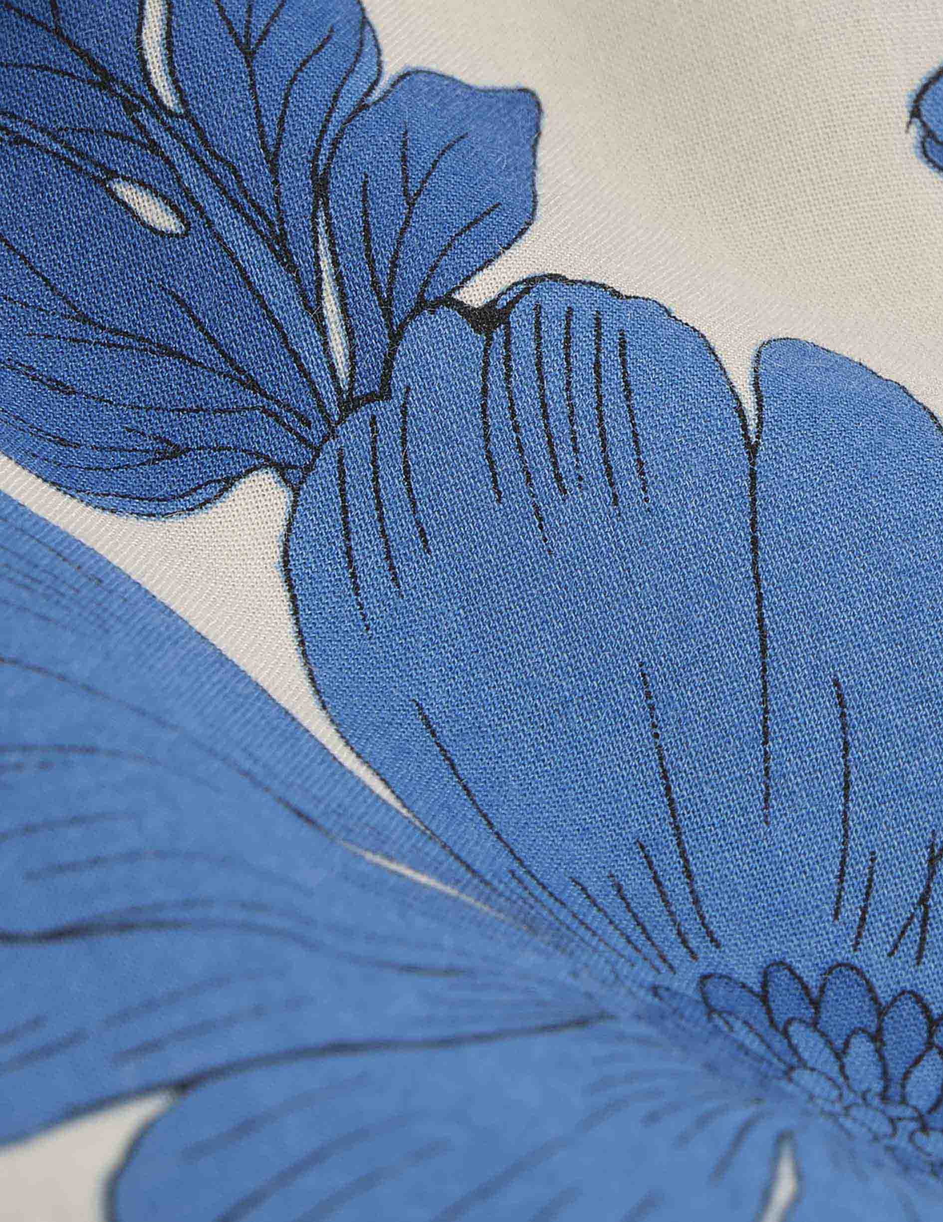 Short sleeve blue Lois shirt with print - cotton voile - Pyjamas Collar