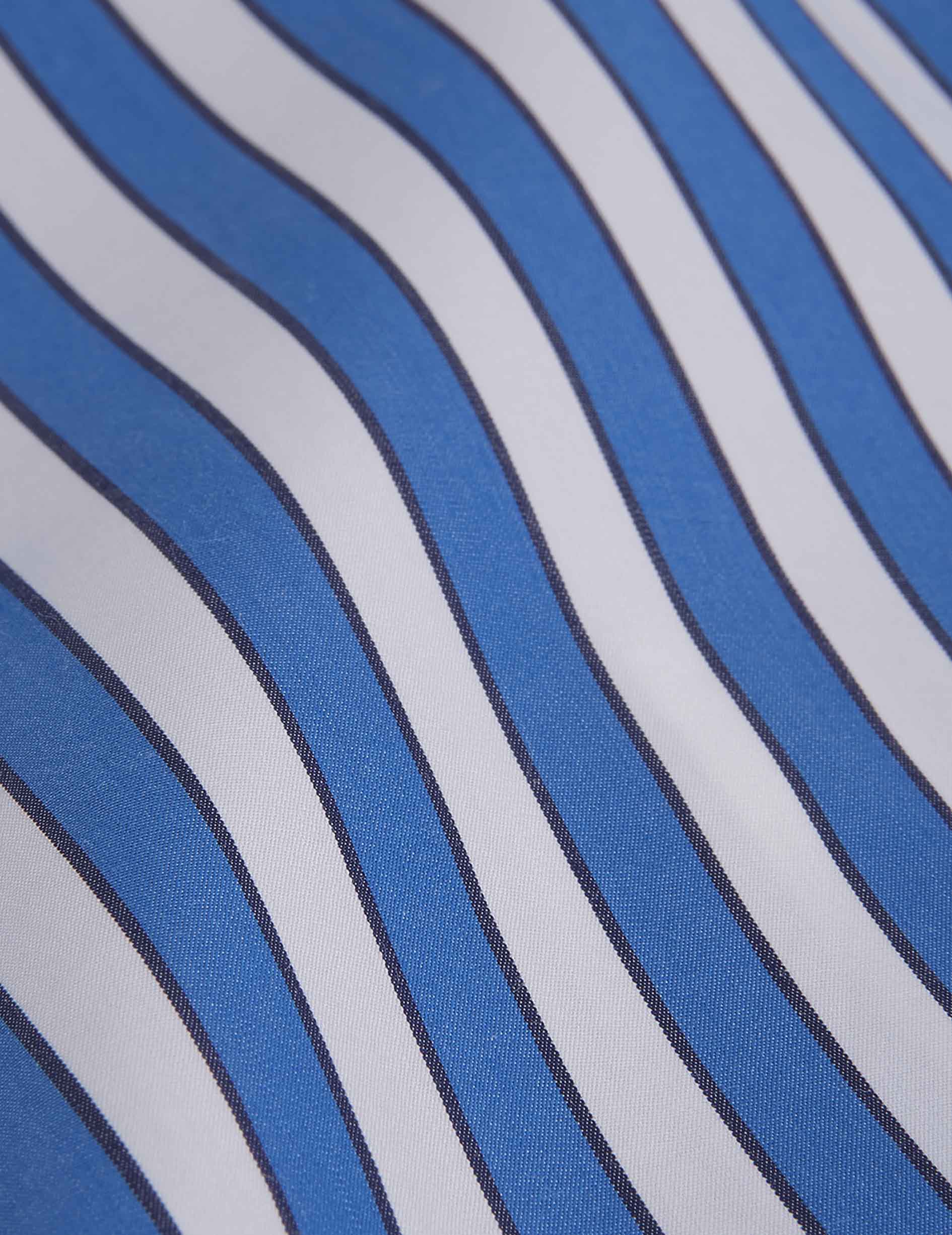 Chemise semi-ajustée rayée bleue - Popeline - Col Majestueux